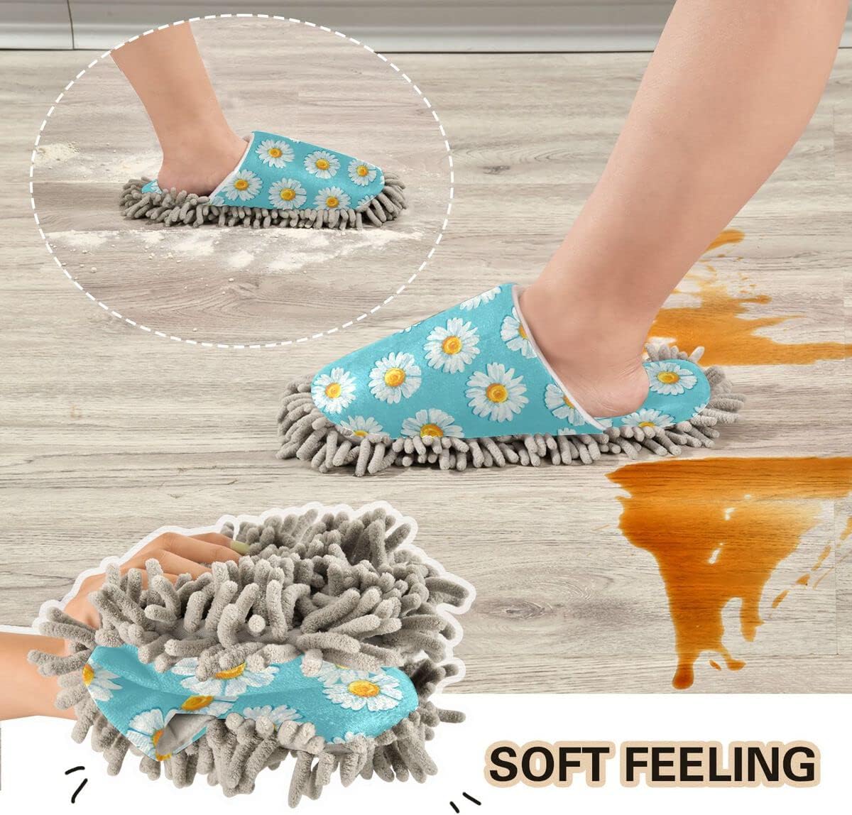 Daisy Flowers Super Soft Mop Slippers for Clean Your Home