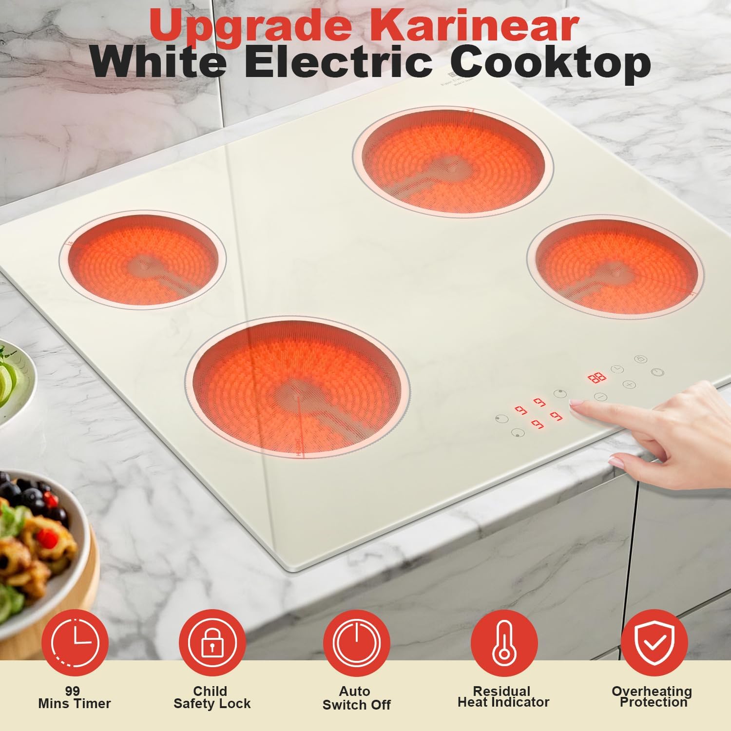 Karinari 24-Inch White Glass Electric Cooktop