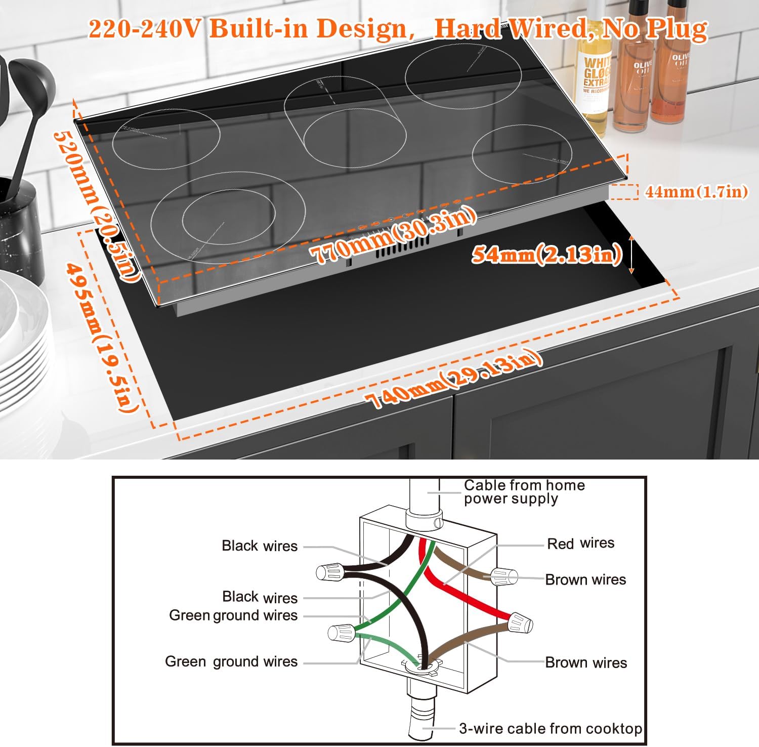 Karinear 8400W 5-Burner Electric Cooktop 30