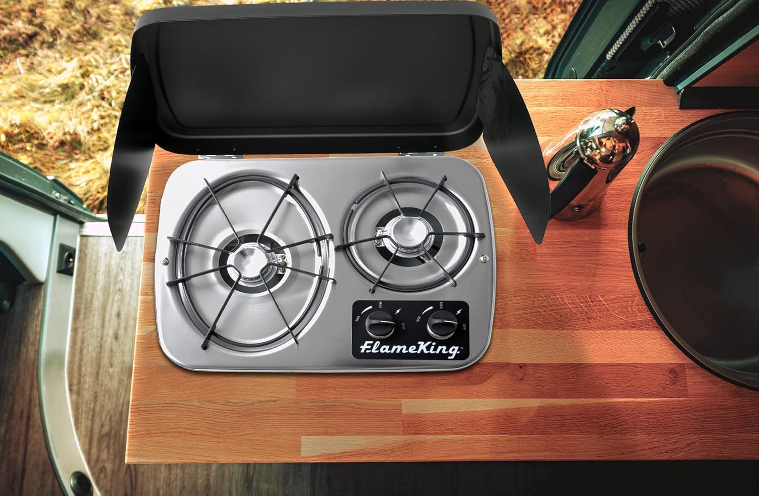 Flame King YSNHT600 Pro 2-Burner LP Cooktop Self-Igniting Compact Design