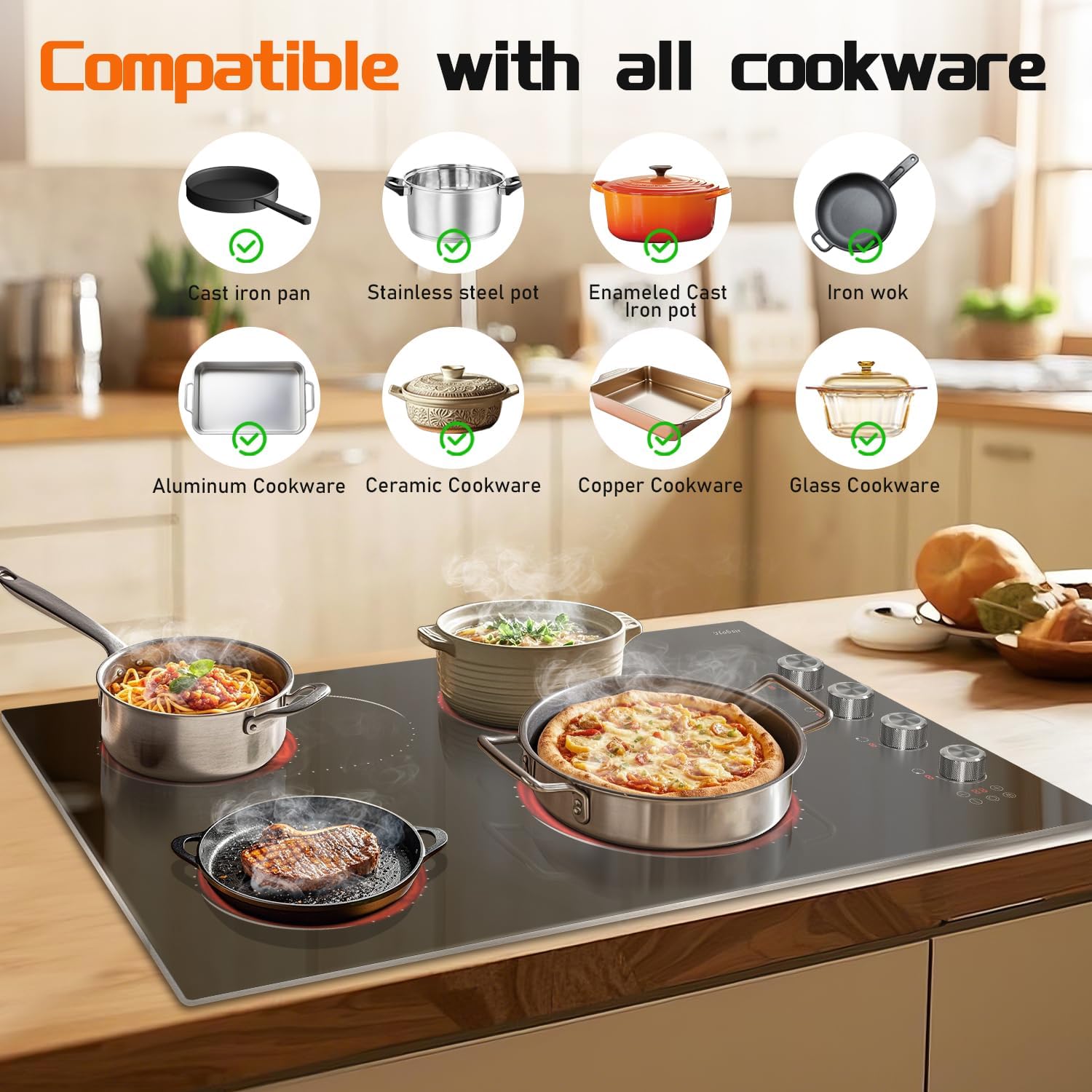 Hobsir 30-Inch Electric Cooktop with Knob Control