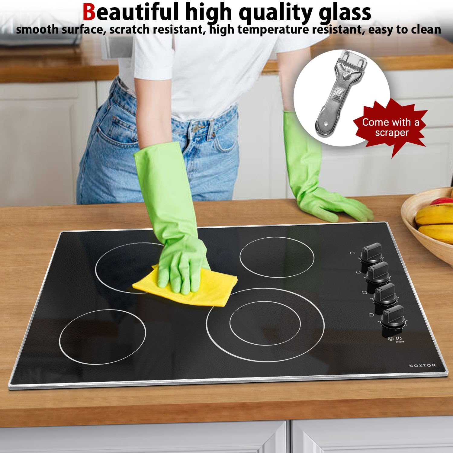 30-inch Built-in Electric Cooktop with Glass Protection - 4-Burner Knob Control