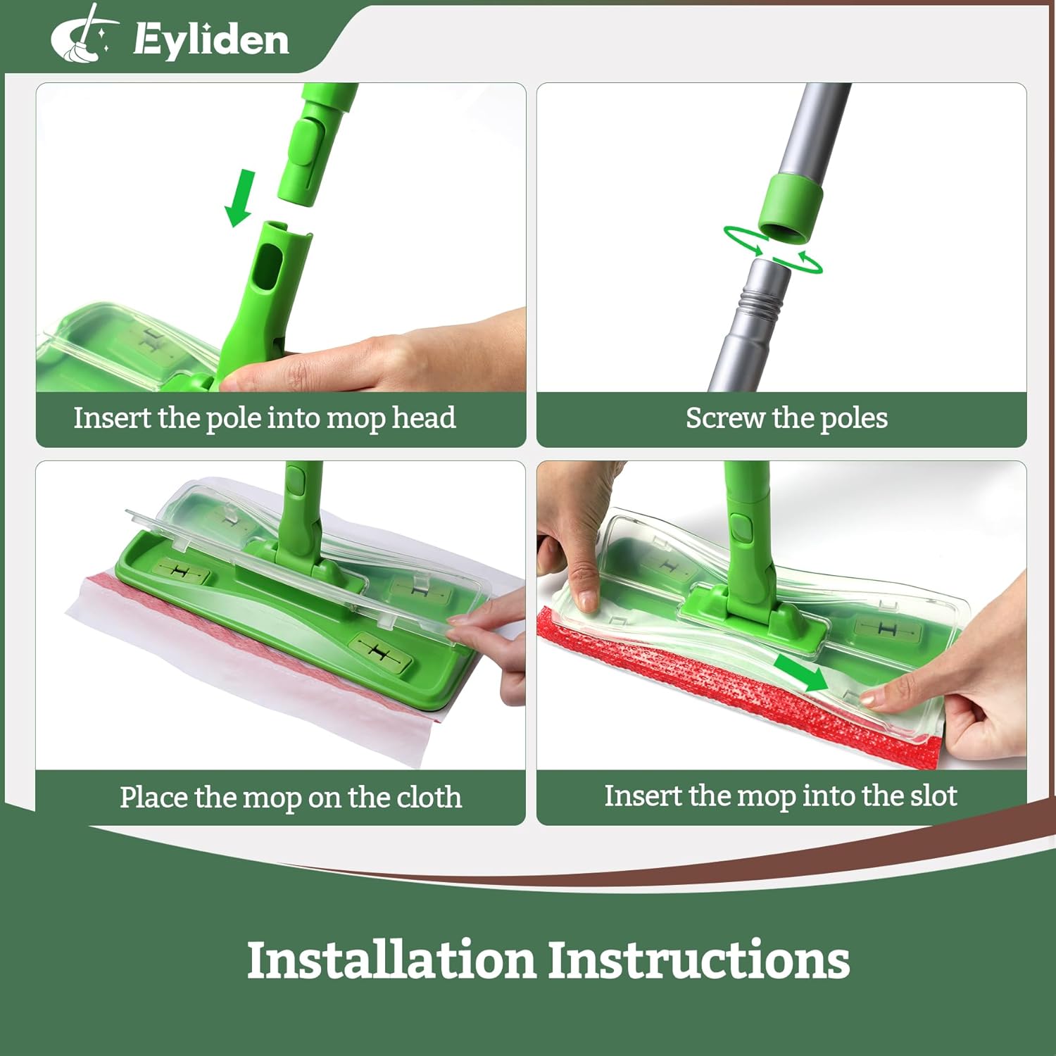 Eyliden Mop Kit with 24 Refills for Multi-Surface Floors