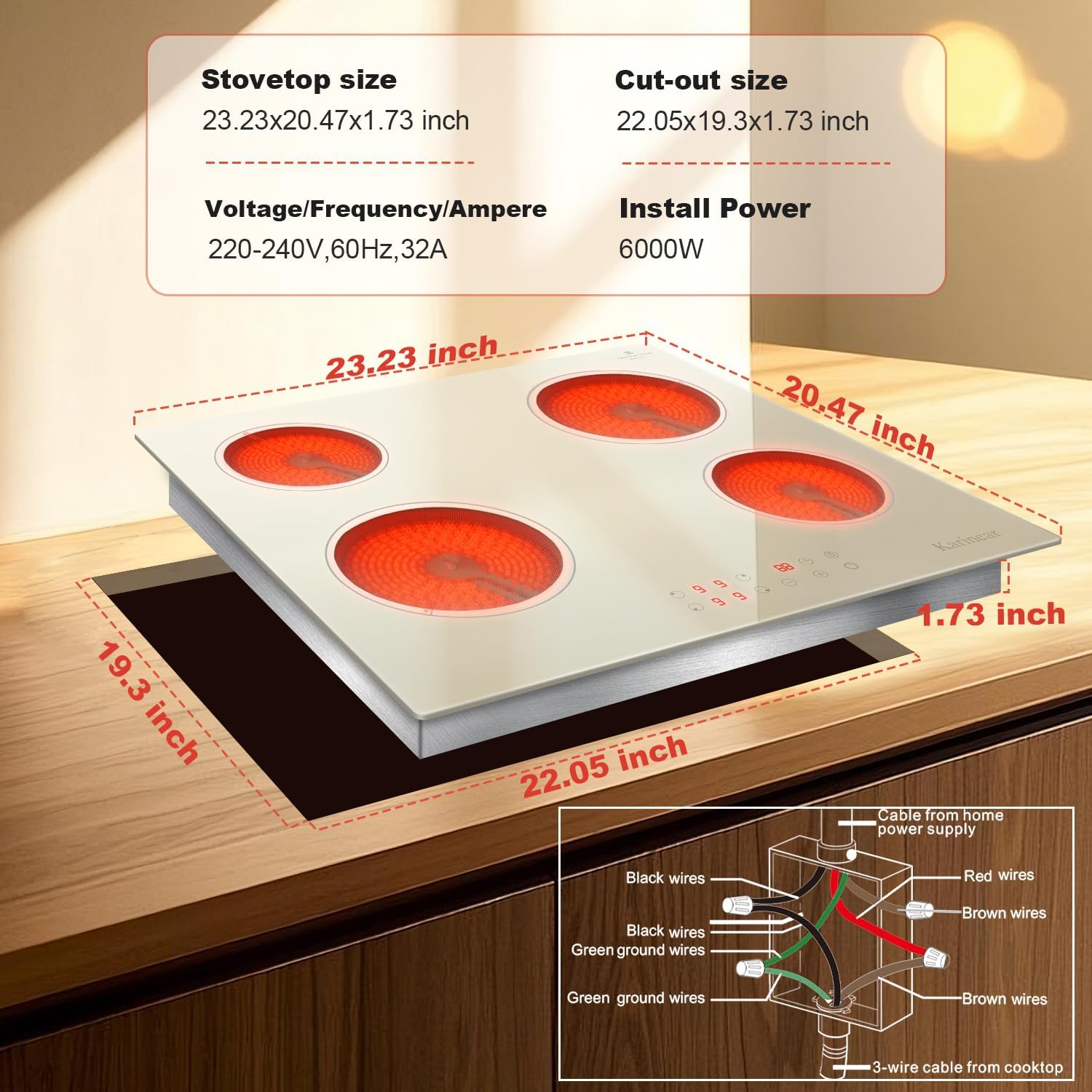 Karinari 24-Inch White Glass Electric Cooktop