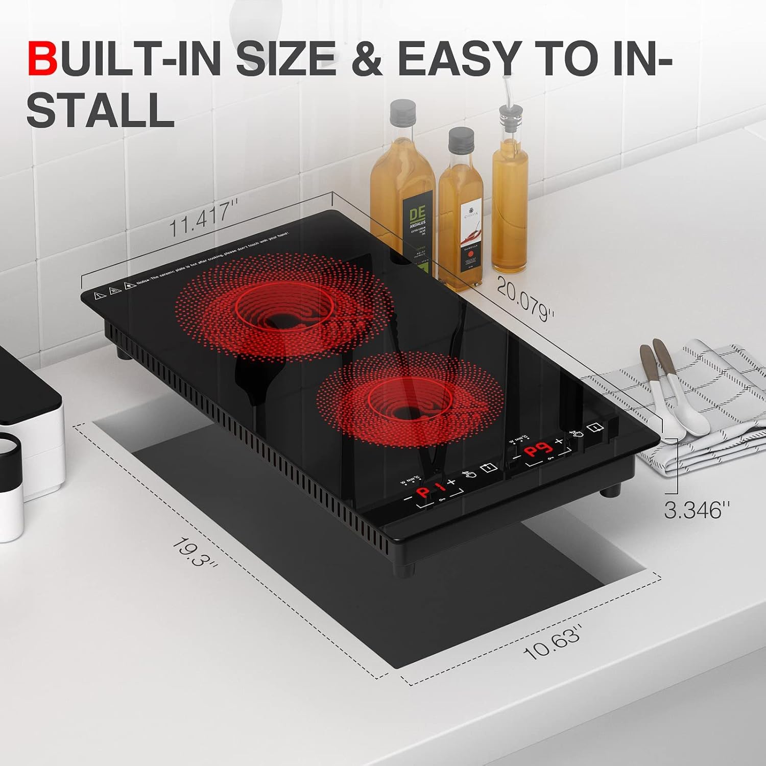 Dual 110V Electric Cooktop 2-Burner 12-inch 20 Temperature Settings