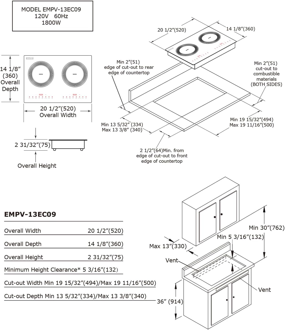 Empava Dual Burner Induction Cooktop for Kitchen RV Use