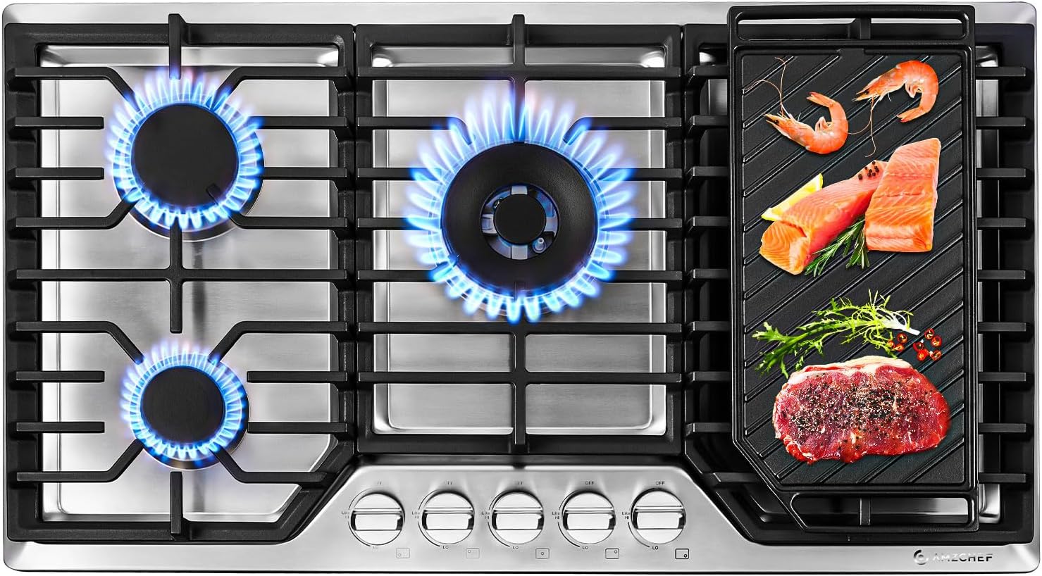 AMZCHEF 36-inch Gas Cooktop with 5Italian Sabaf Burners
