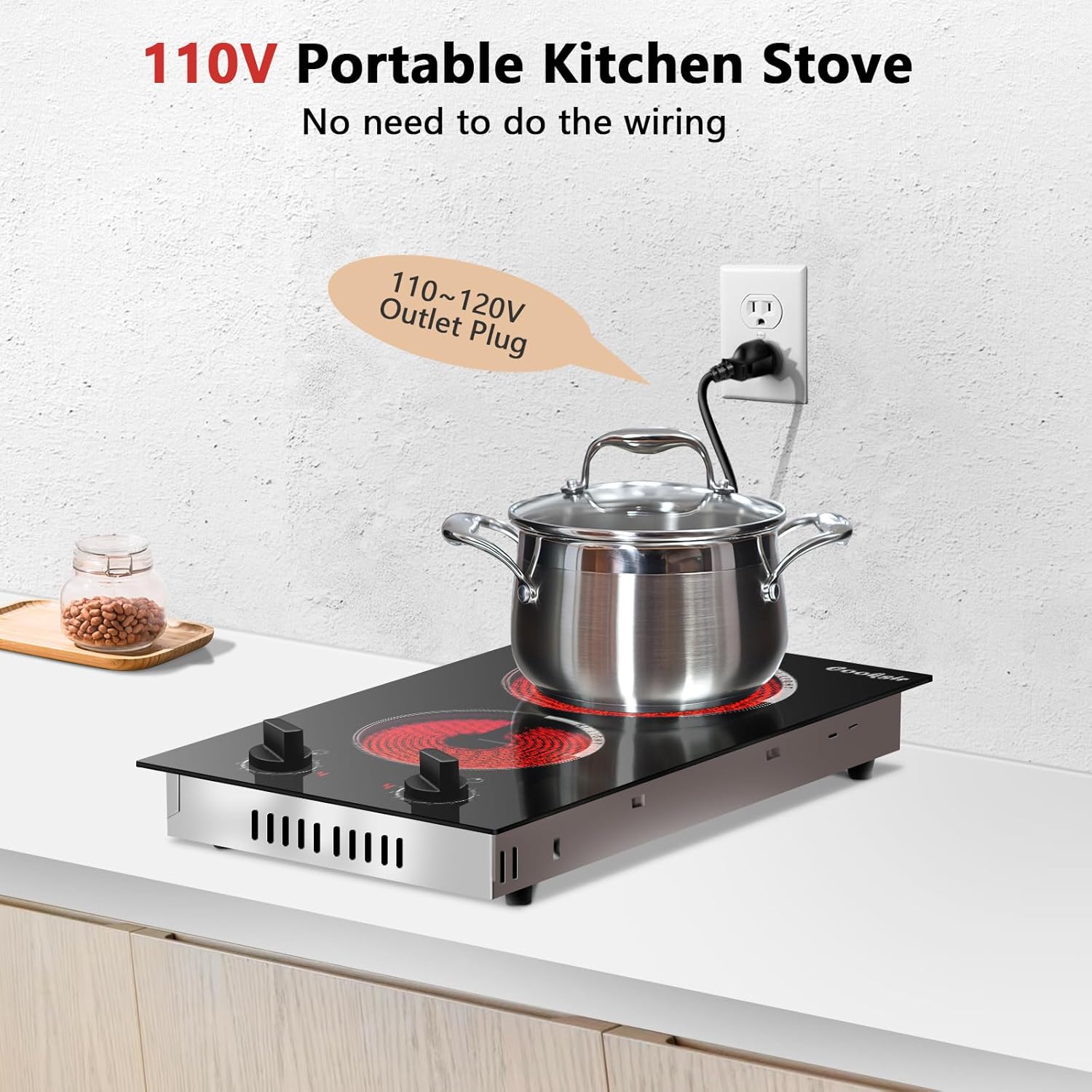 110V Professional 2-Burner Electric Cooktop - Durable Efficient