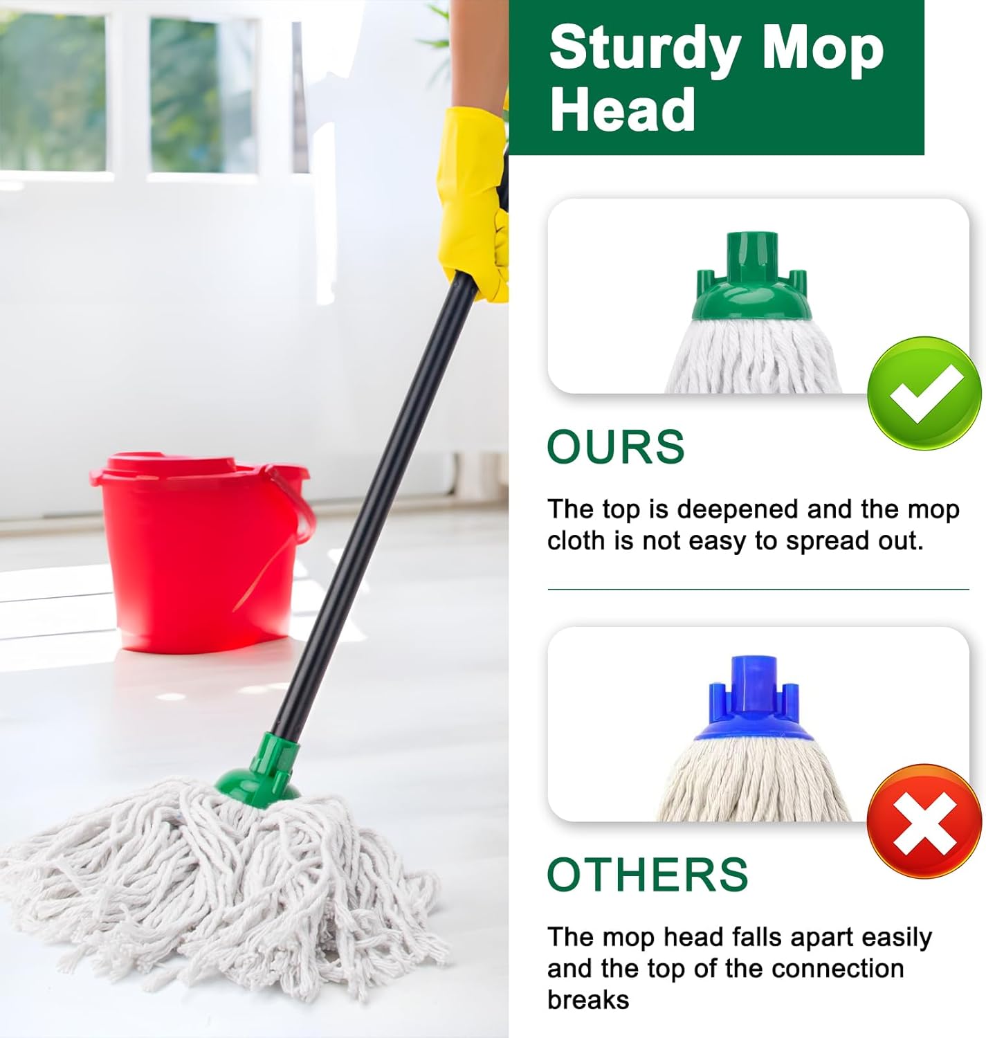 KeFanta 2-Piece Mop Set with 1 Handle and 2 Green Heads