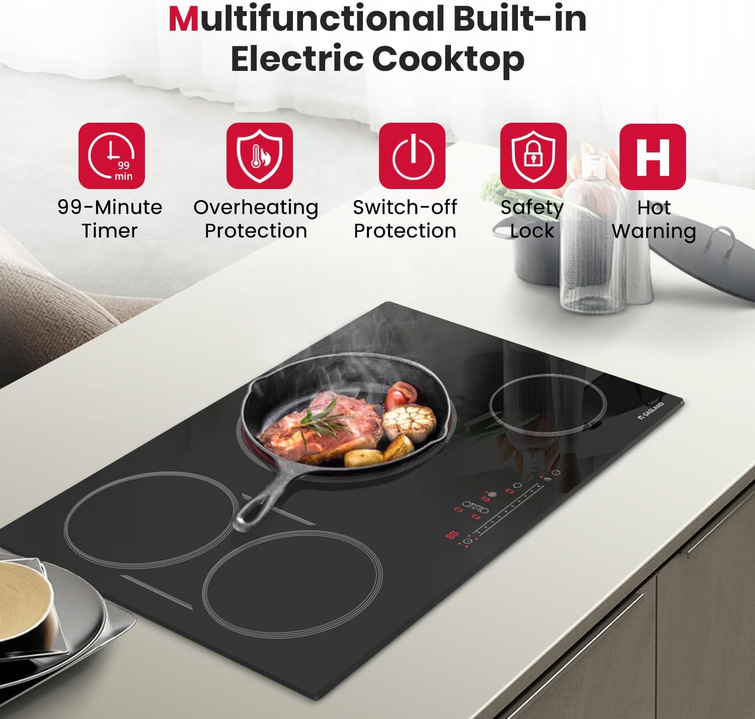 GASLAND 4-Burner Built-In Electric Cooktop With Ceramicsurface 3800W Child Safety