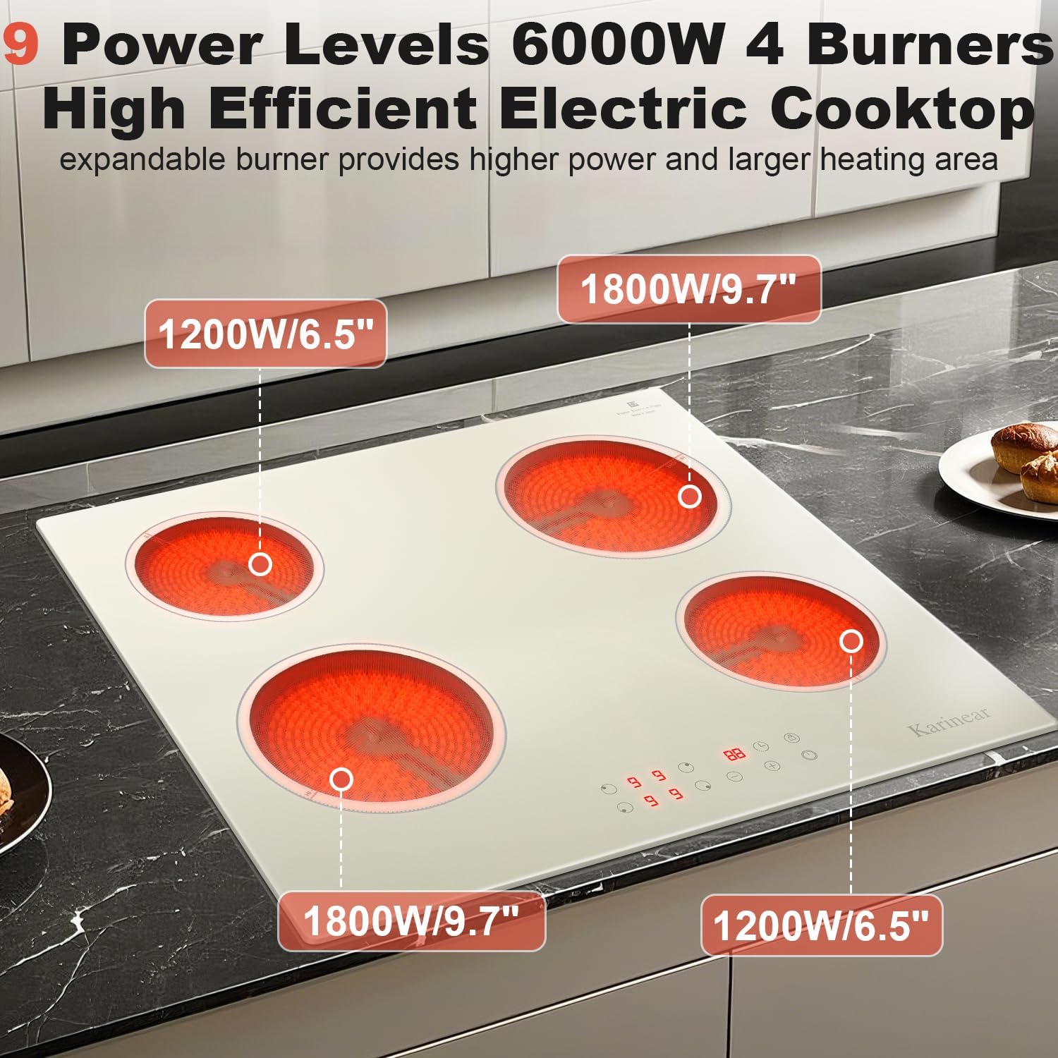Karinari 24-Inch White Glass Electric Cooktop
