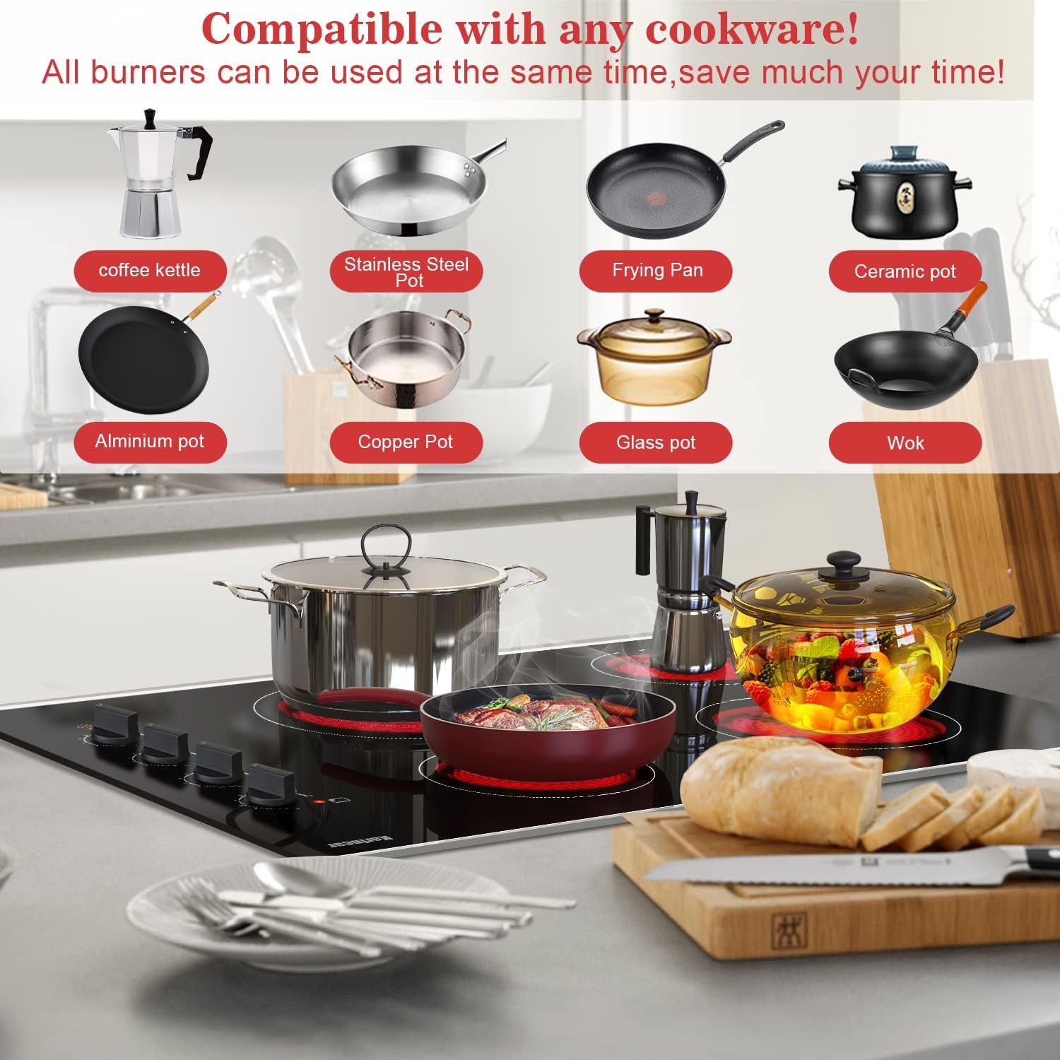 Secure 30-inch Electric Cooktop Built-In Safety