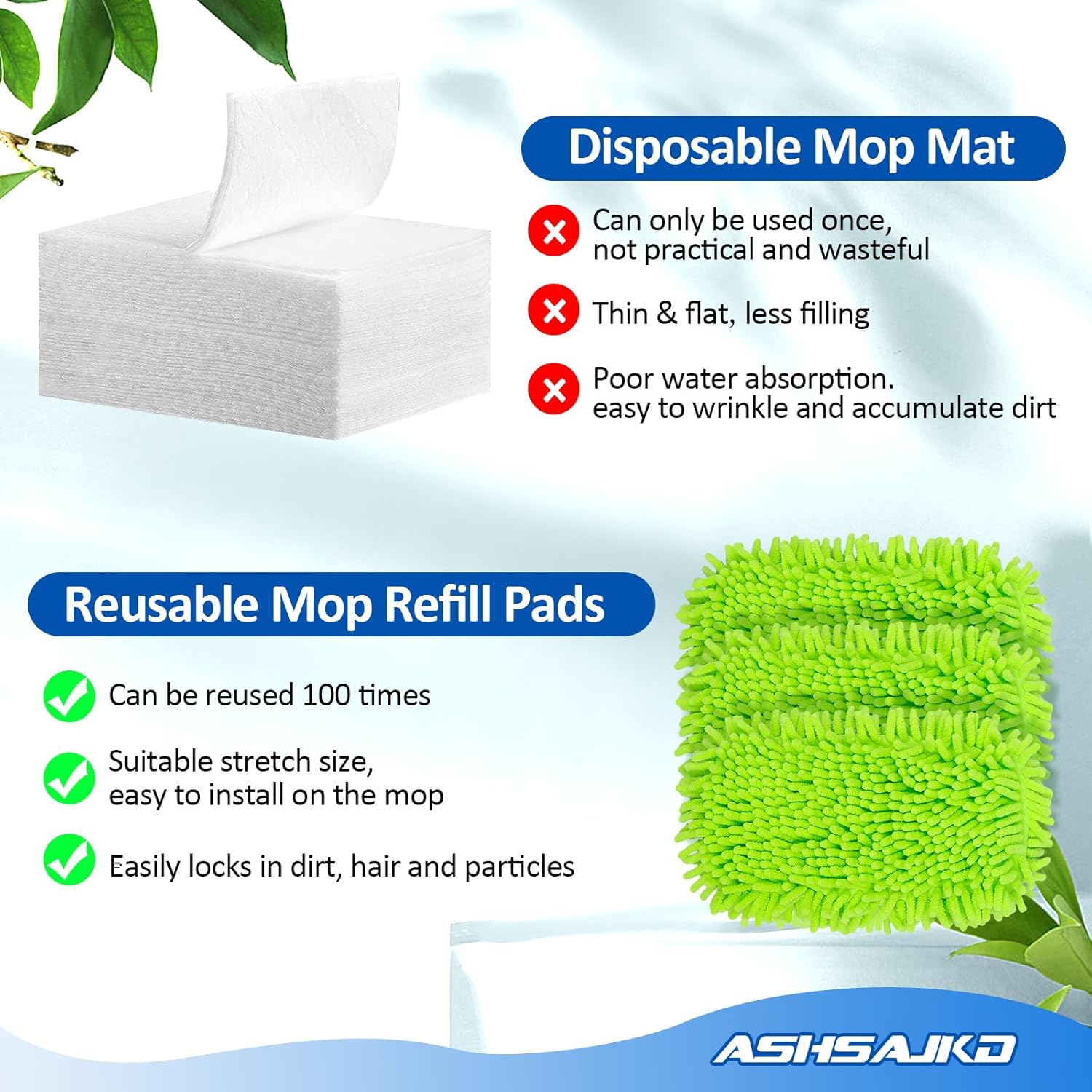 Reusable Mop Pad Refill 8-Pack Swiffer Compatible Microfiber Chenille