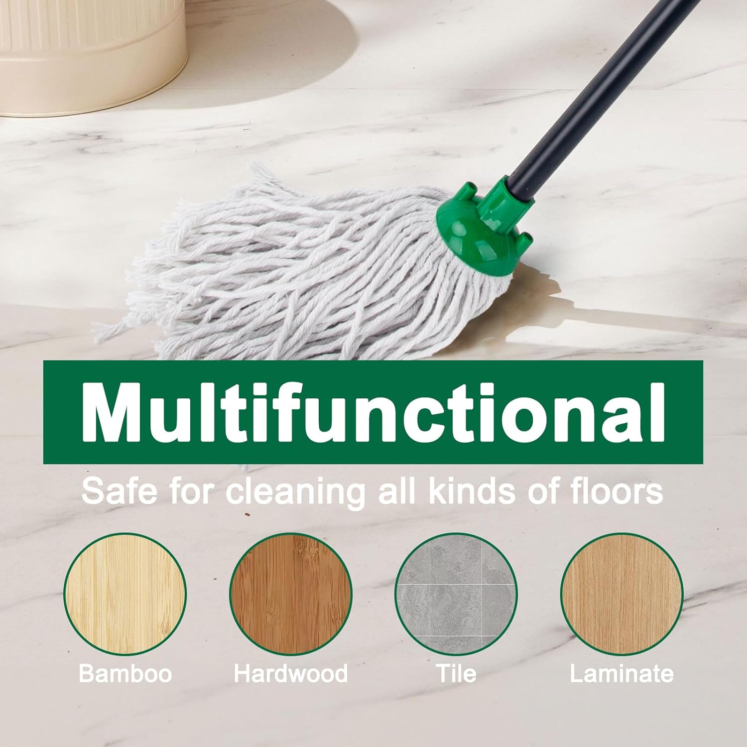 KeFanta 2-Piece Mop Set with 1 Handle and 2 Green Heads