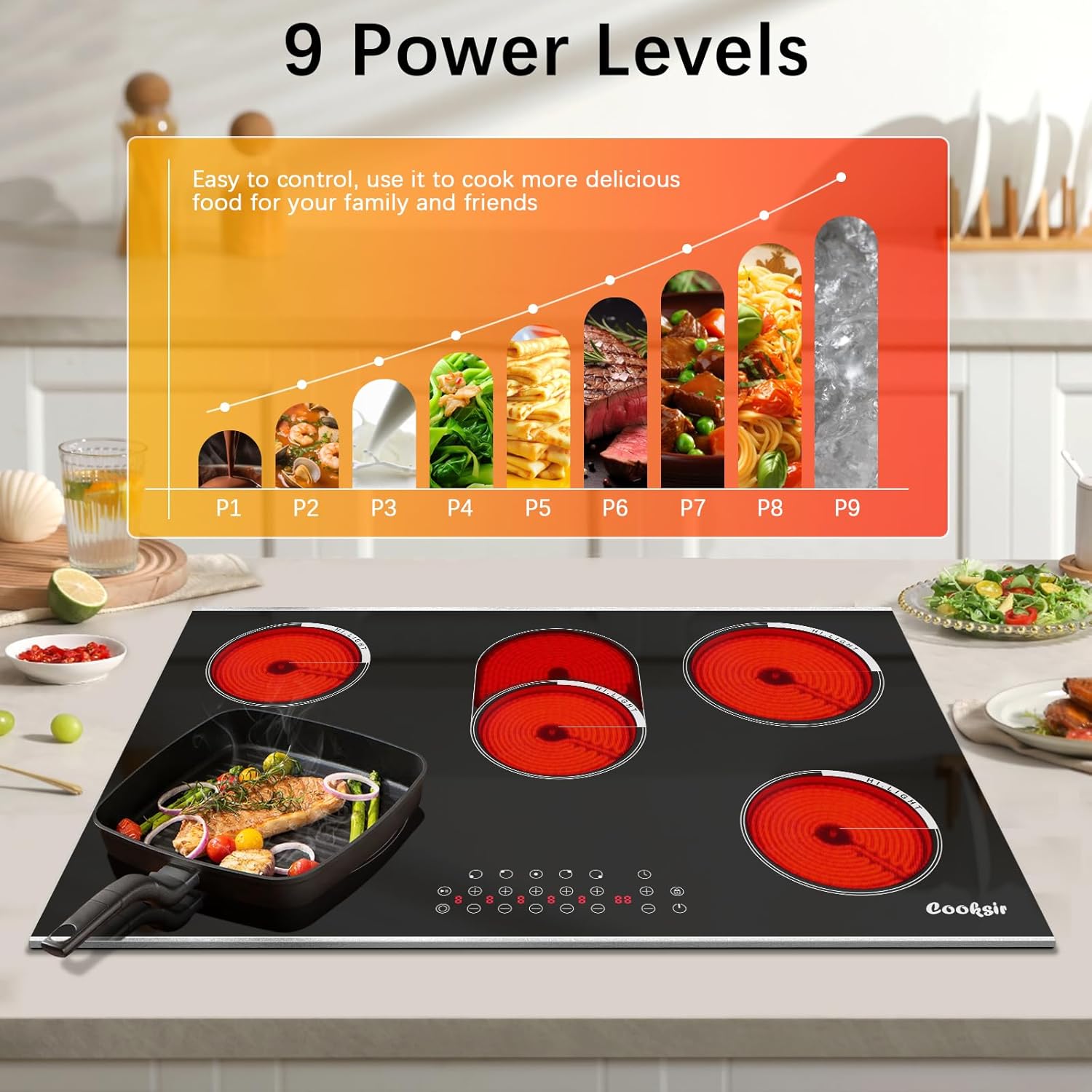 Cooksir 5-Burner 30-Inch Electric Cooktop with 8400W Power