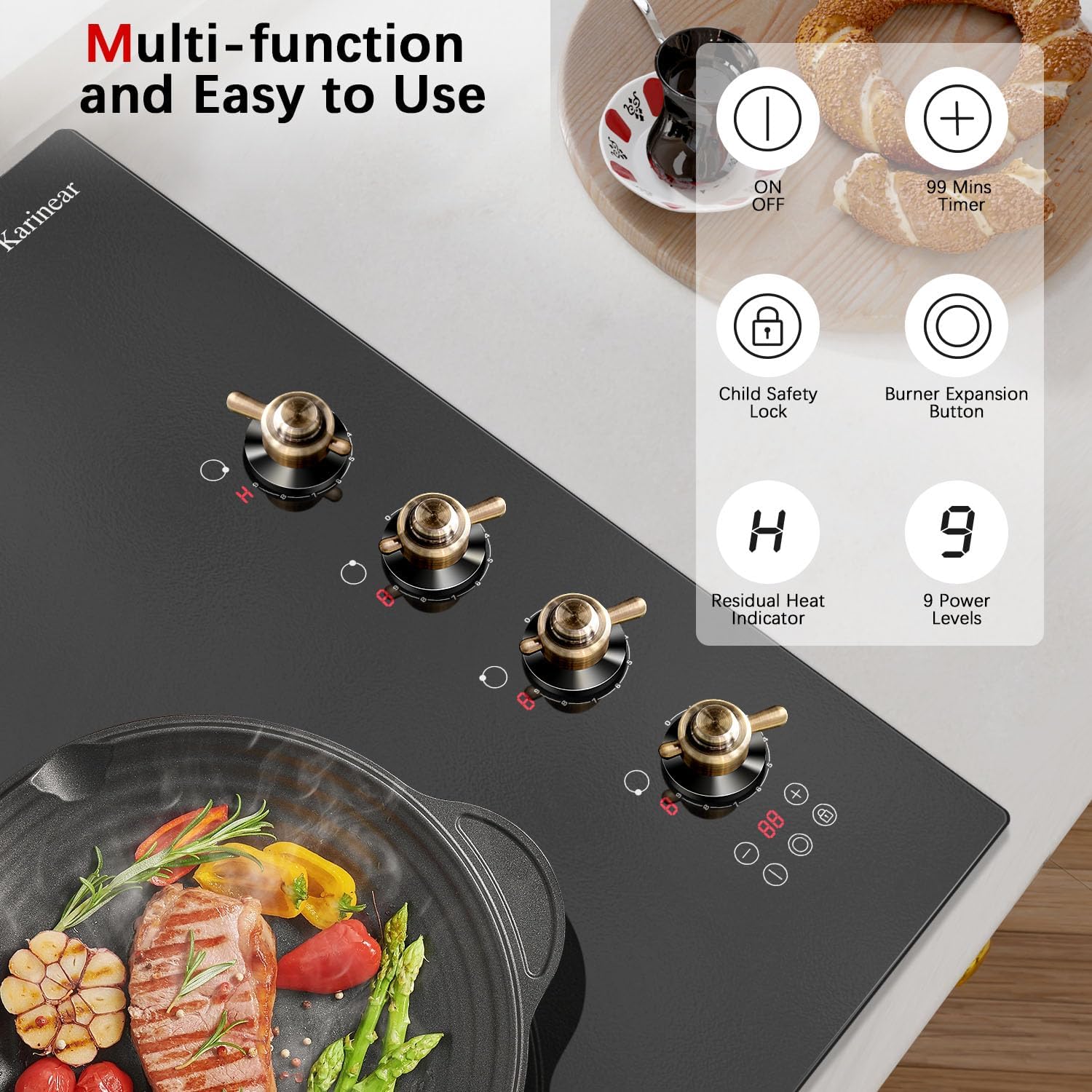 KarinAR Built-In Electric Cooktop 30-inch with Touch Knob Controls