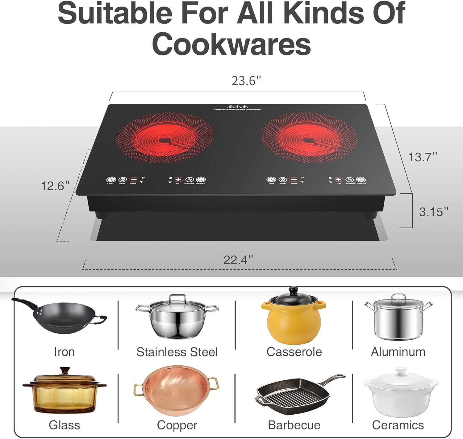 2-Burner Electric Cooktop with Timer and Safety Features