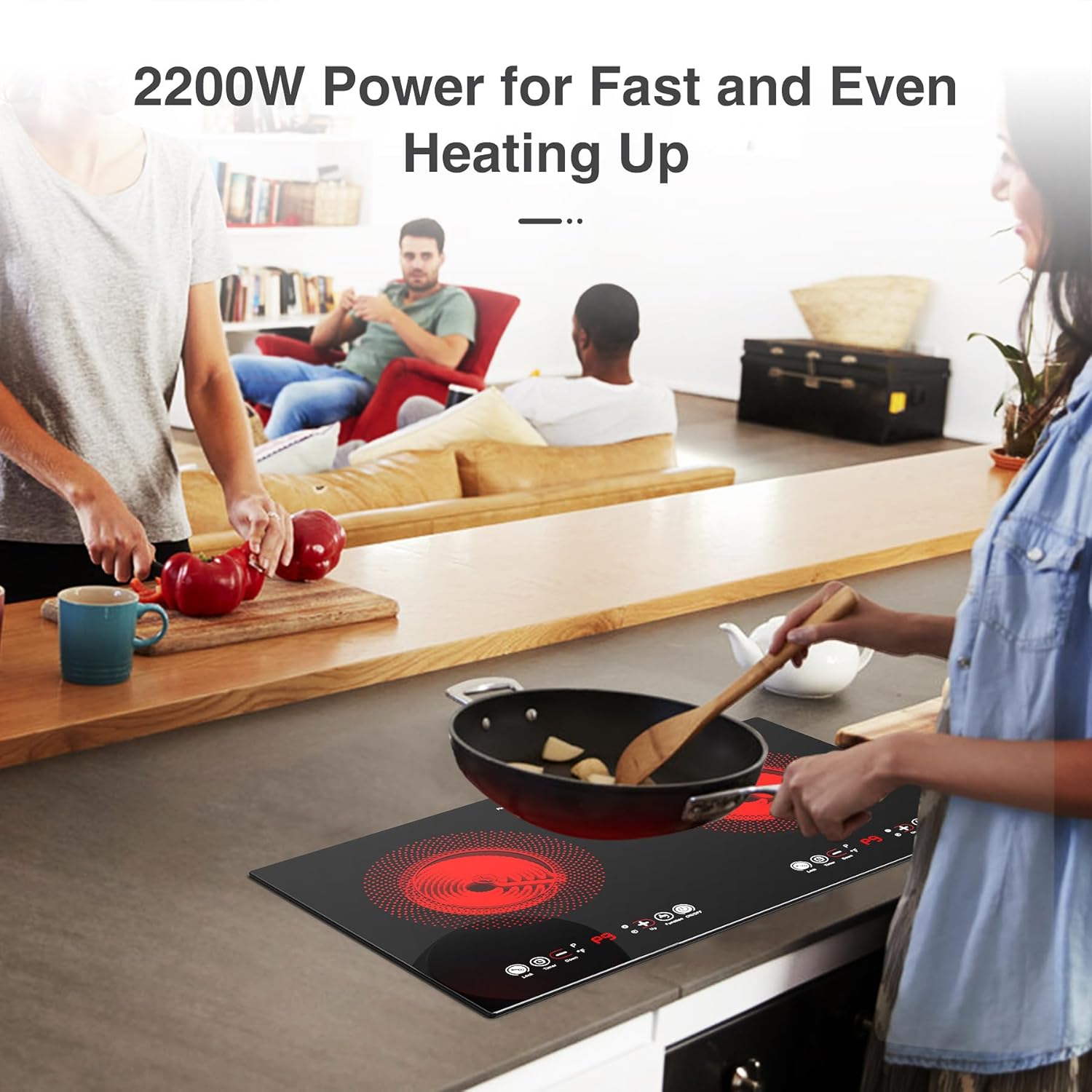 2-Burner Electric Cooktop with Timer and Safety Features