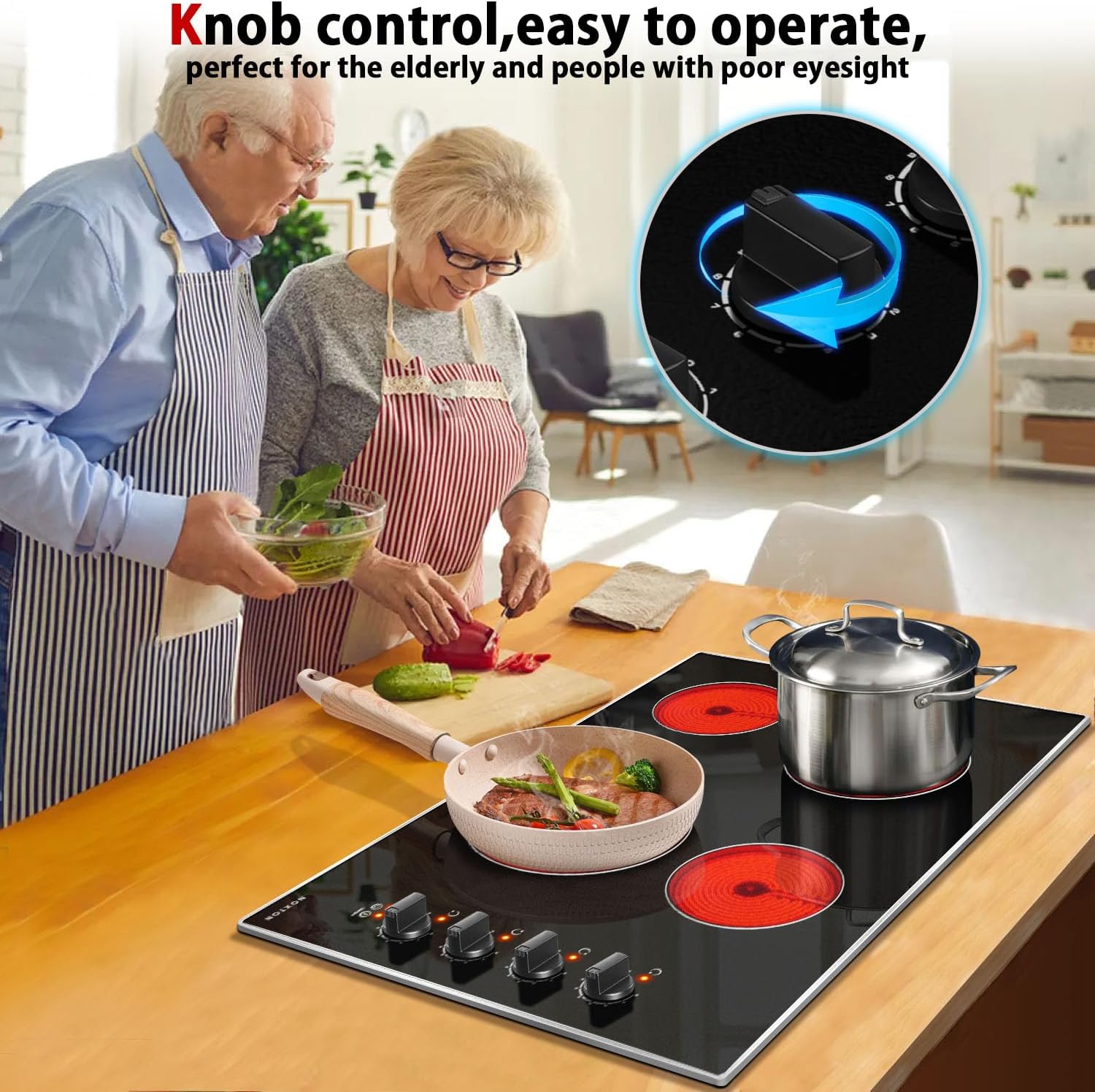 30-inch Built-in Electric Cooktop with Glass Protection - 4-Burner Knob Control