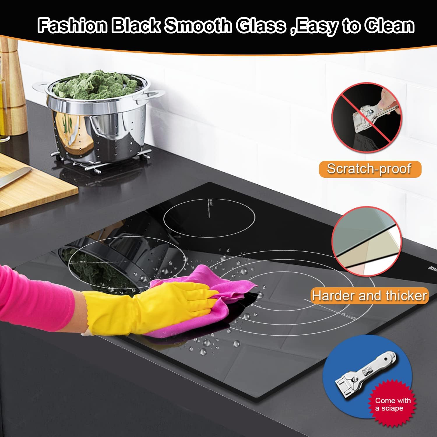 3-Burner Electric Cooktop 24 Built-In Ceramic Glass for Perfect Cooking