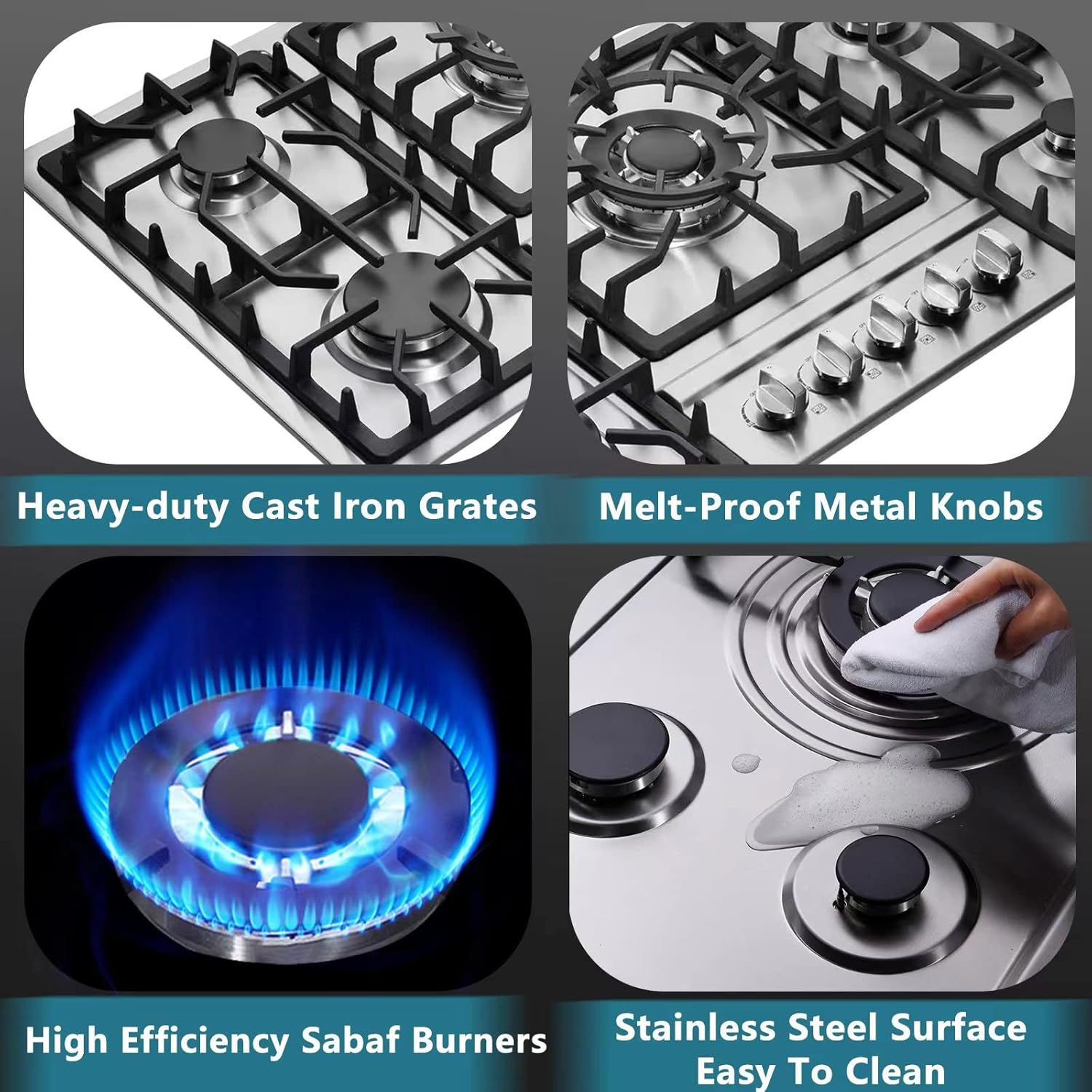 Deli-mate 34 Stainless Steel Gas Cooktop with 5 Burners