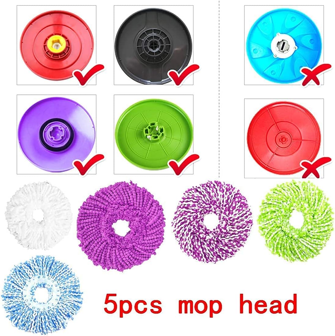 5-Piece Magic Mop Microfiber Replacement Heads - 360 Spin Mops