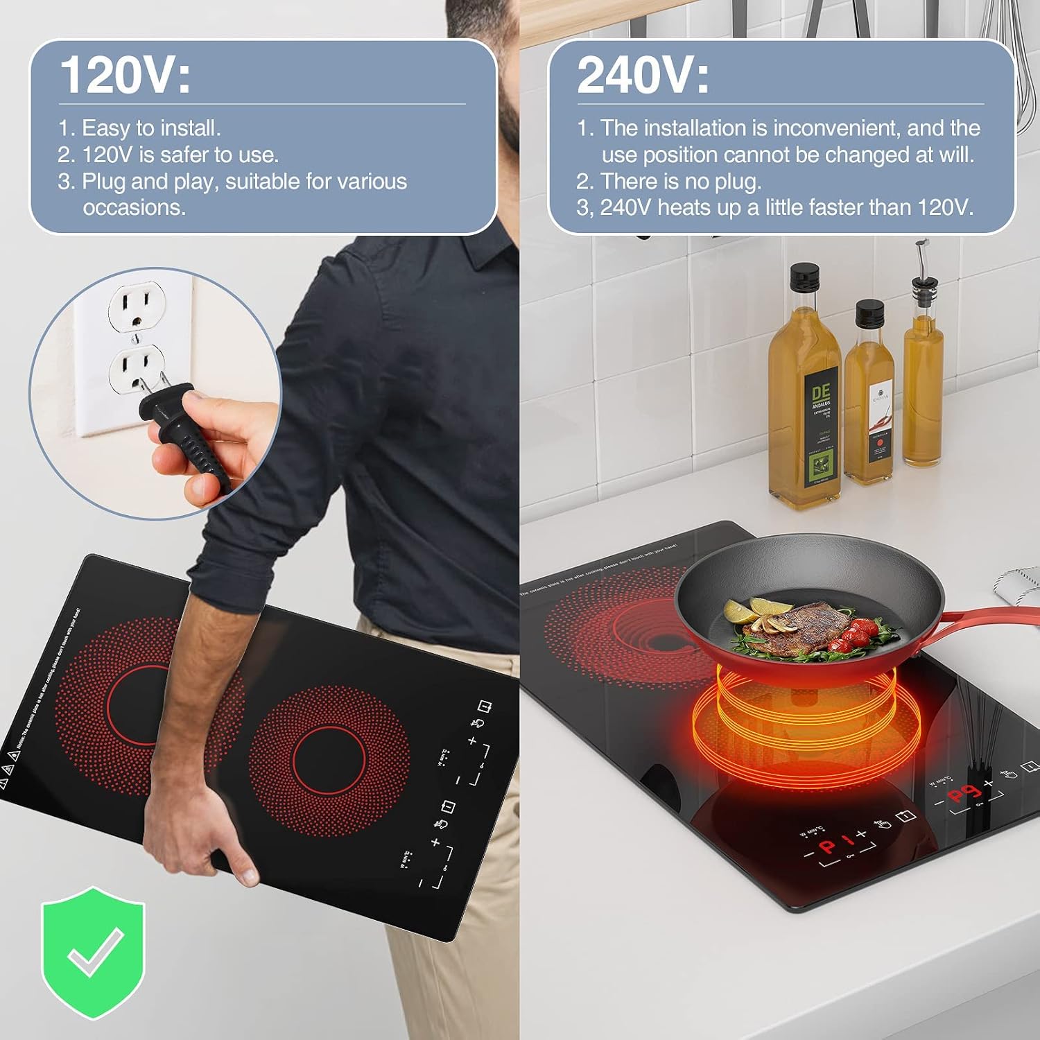 Dual 110V Electric Cooktop 2-Burner 12-inch 20 Temperature Settings
