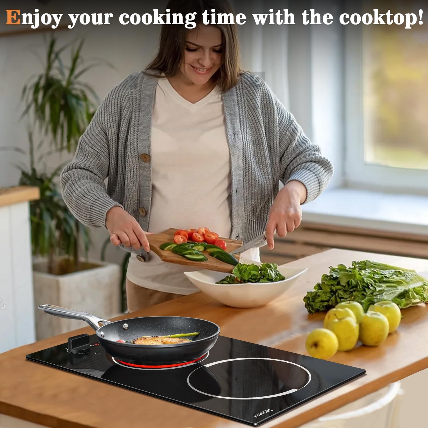 Effortless 110V Plug-In Electric Cooktop with 1400W Power Safety Features