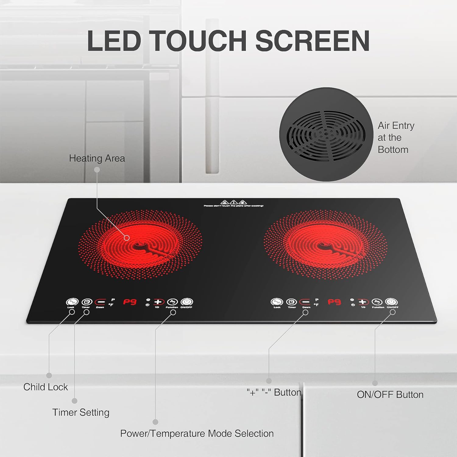 2-Burner Electric Cooktop with Timer and Safety Features