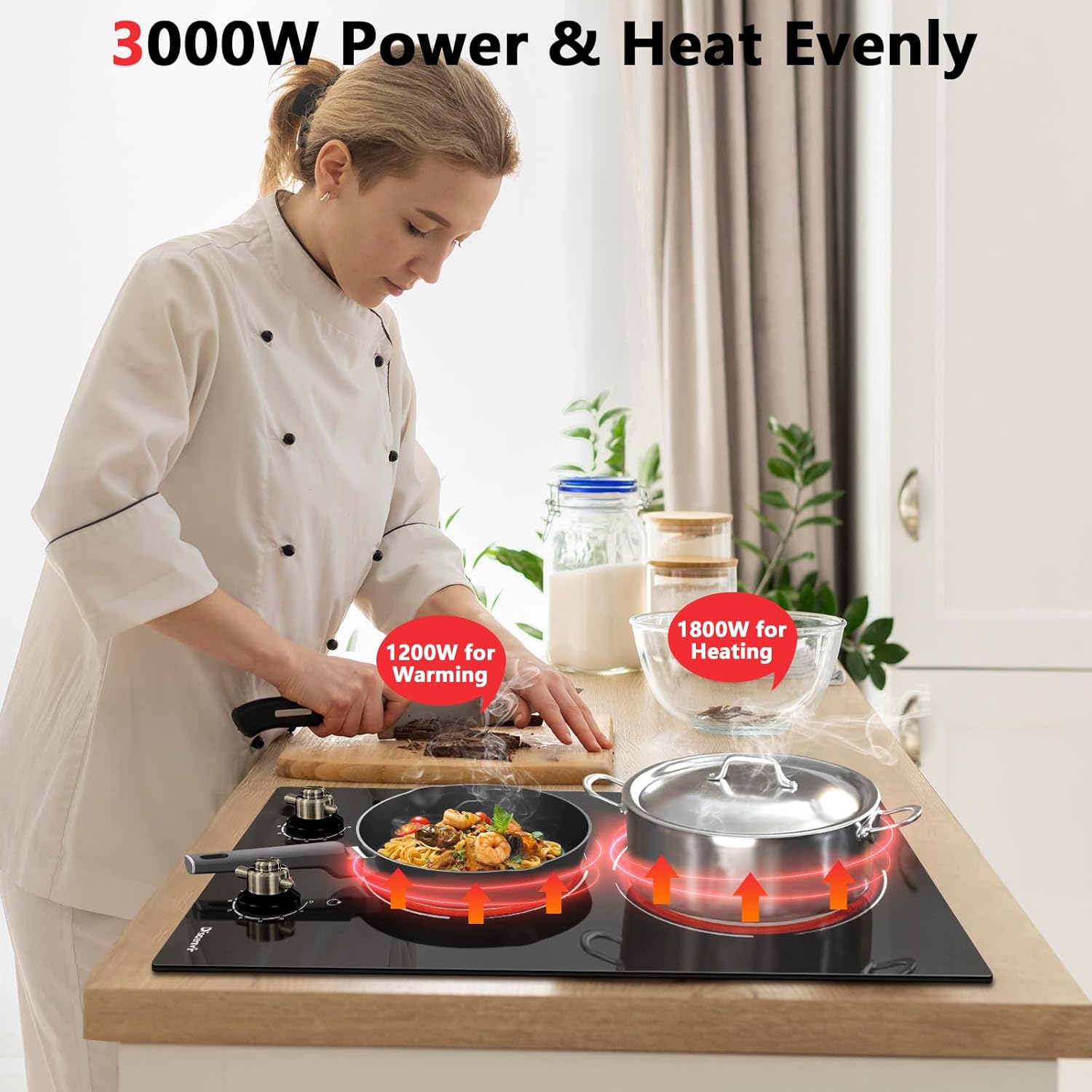 2-Burner Electric Cooktop - 3000W Cooking Power - 9 Power Levels