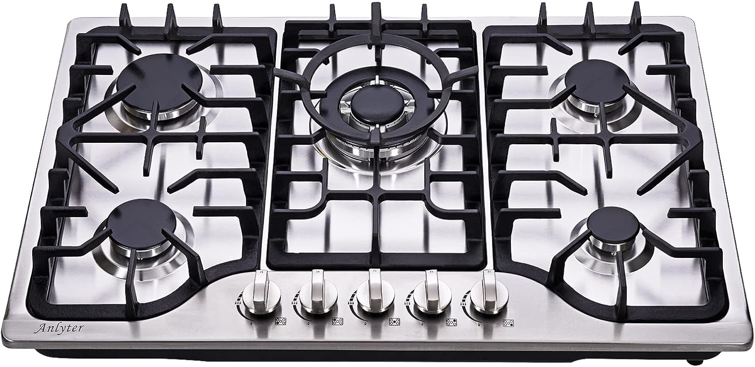 30-Inch Stainless Steel Dual-Fuel Gas Cooktop With Wok Stand