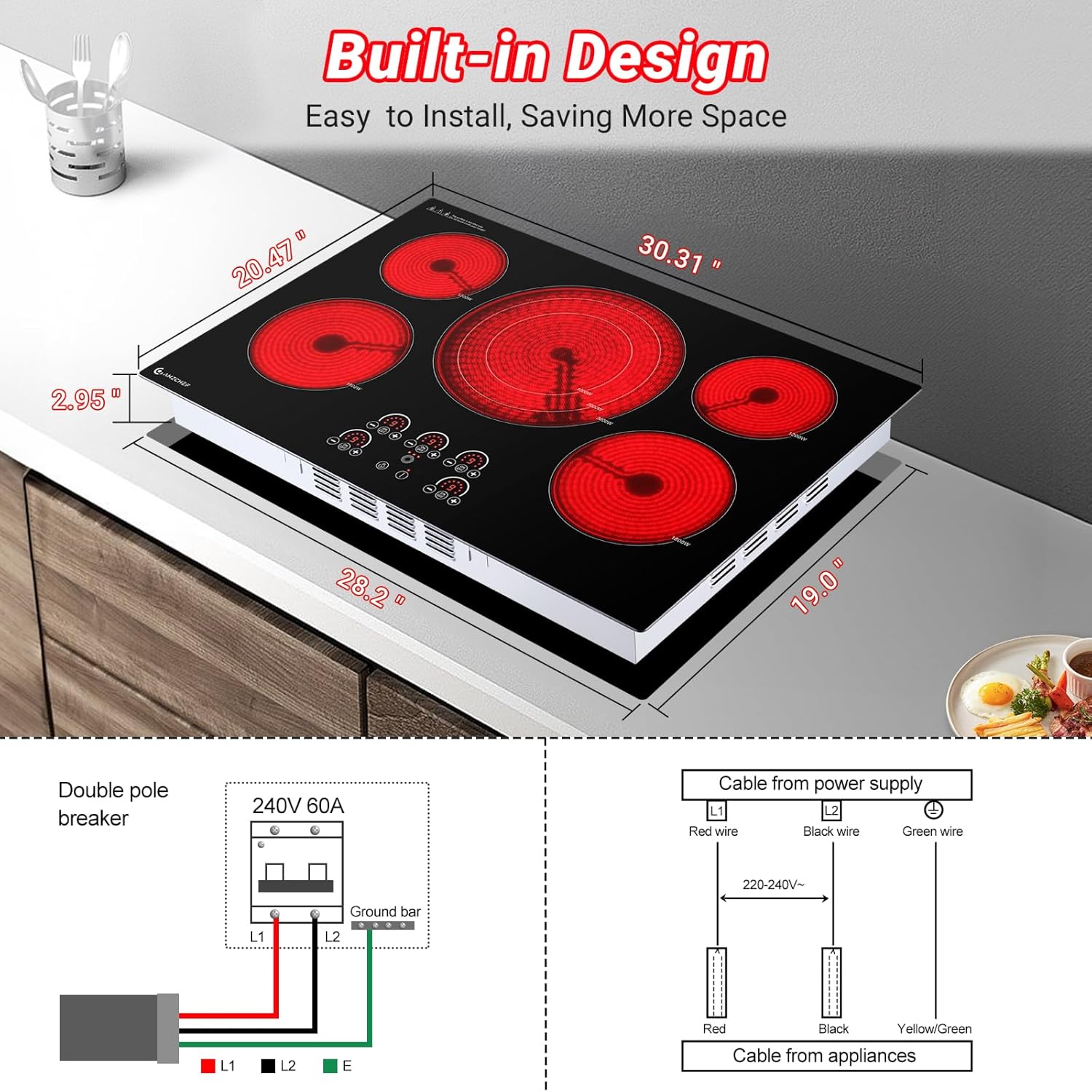 AMZCHEF 30 Inch 5-Burner Touch Cooktop for Sale