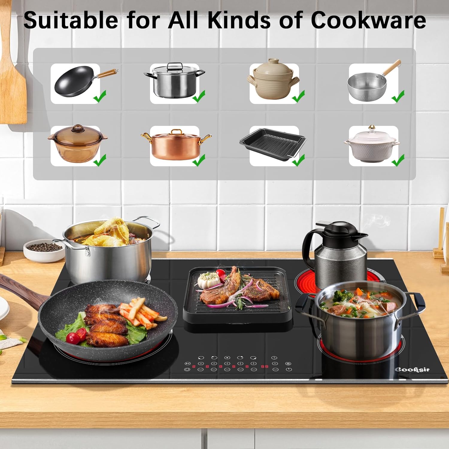Cooksir 5-Burner 30-Inch Electric Cooktop with 8400W Power