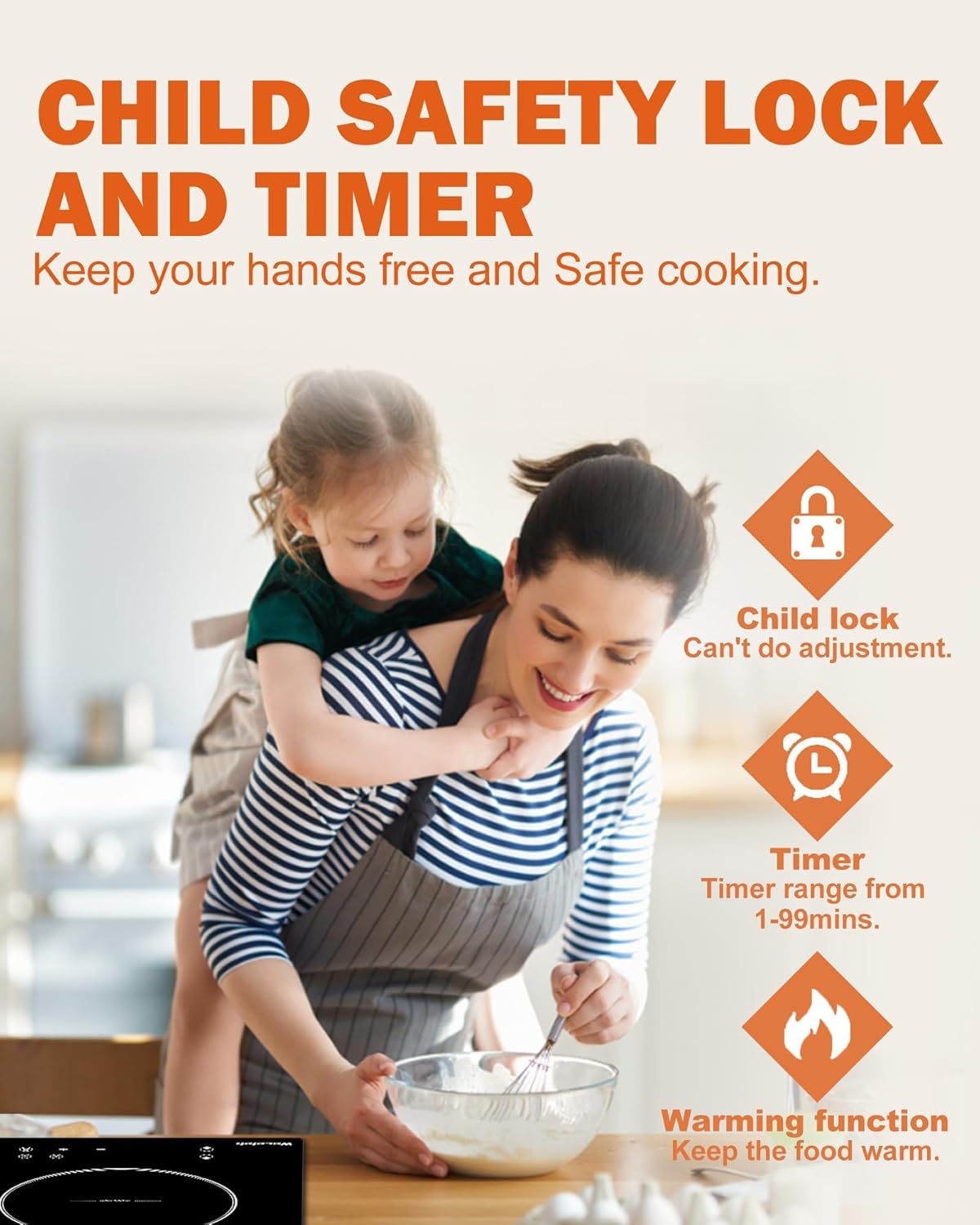 Weceleh 12-inch Induction Cooktop - 2 Burners 3300W Child Safety Timer