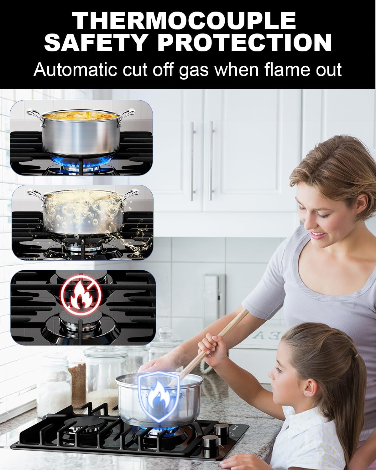 TopWish 2 Burner Propane Gas Cooktop Black Tempered Glass