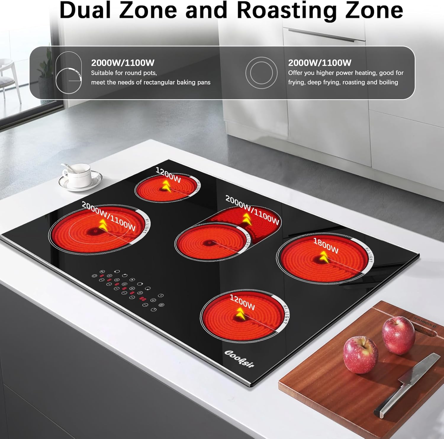 Cooksir 5-Burner 30-Inch Electric Cooktop with 8400W Power