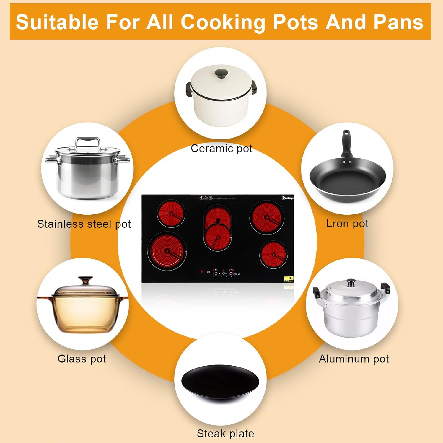Winado 5-Burner Electric Dual Surface Cooktop with Timer Safety Lock
