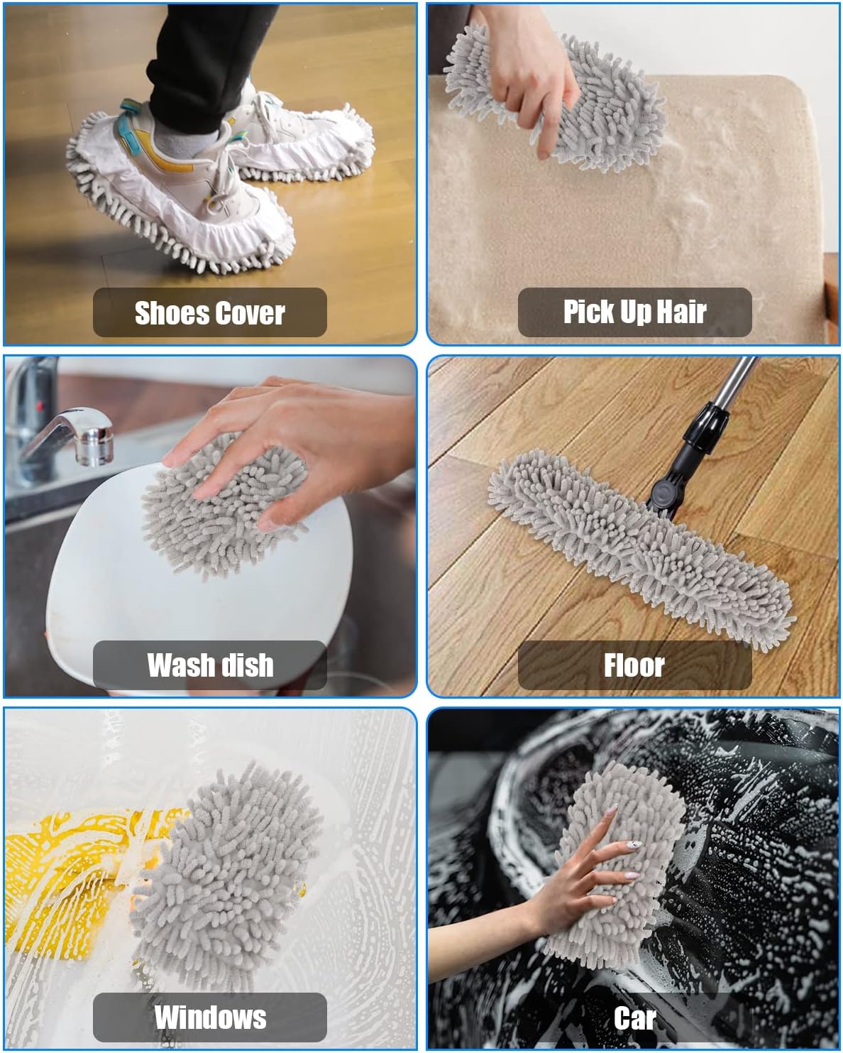 8-Piece Reusable Mop Slippers Washable Floor Cleaners Grey