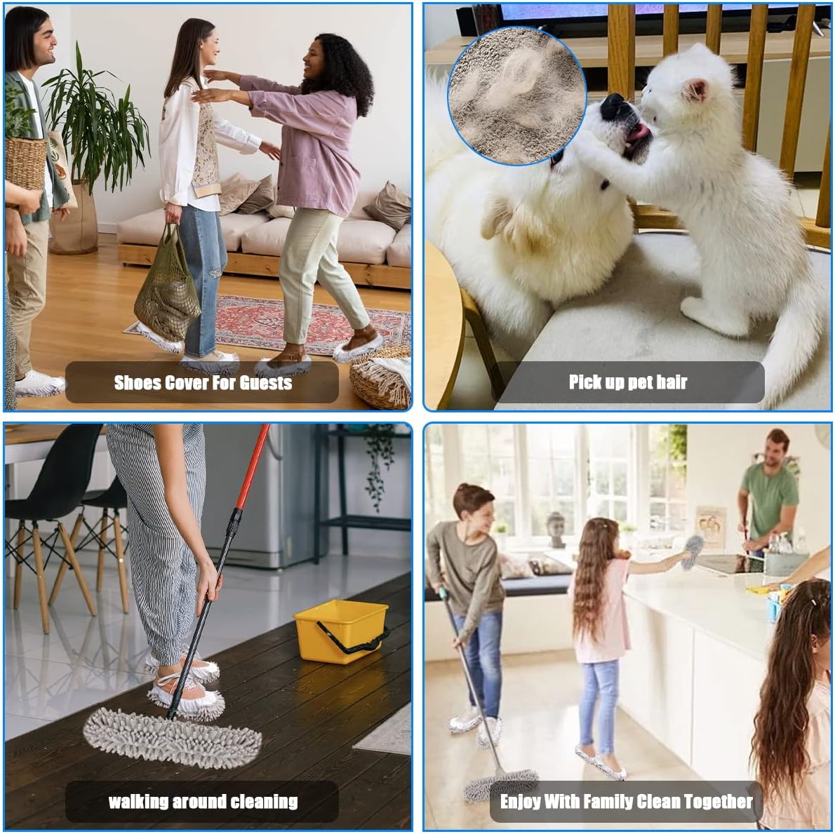 8-Piece Reusable Mop Slippers Washable Floor Cleaners Grey