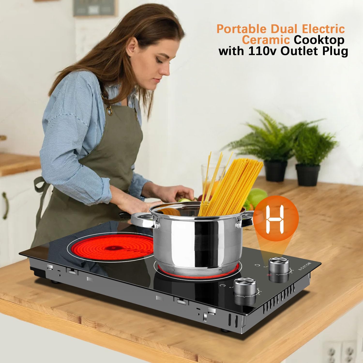 Noxton 110V Electric Cooktop - 2 Burner Plug In Stove Top
