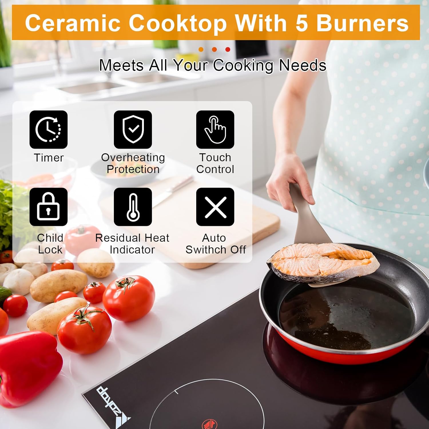 Winado 5-Burner Electric Dual Surface Cooktop with Timer Safety Lock