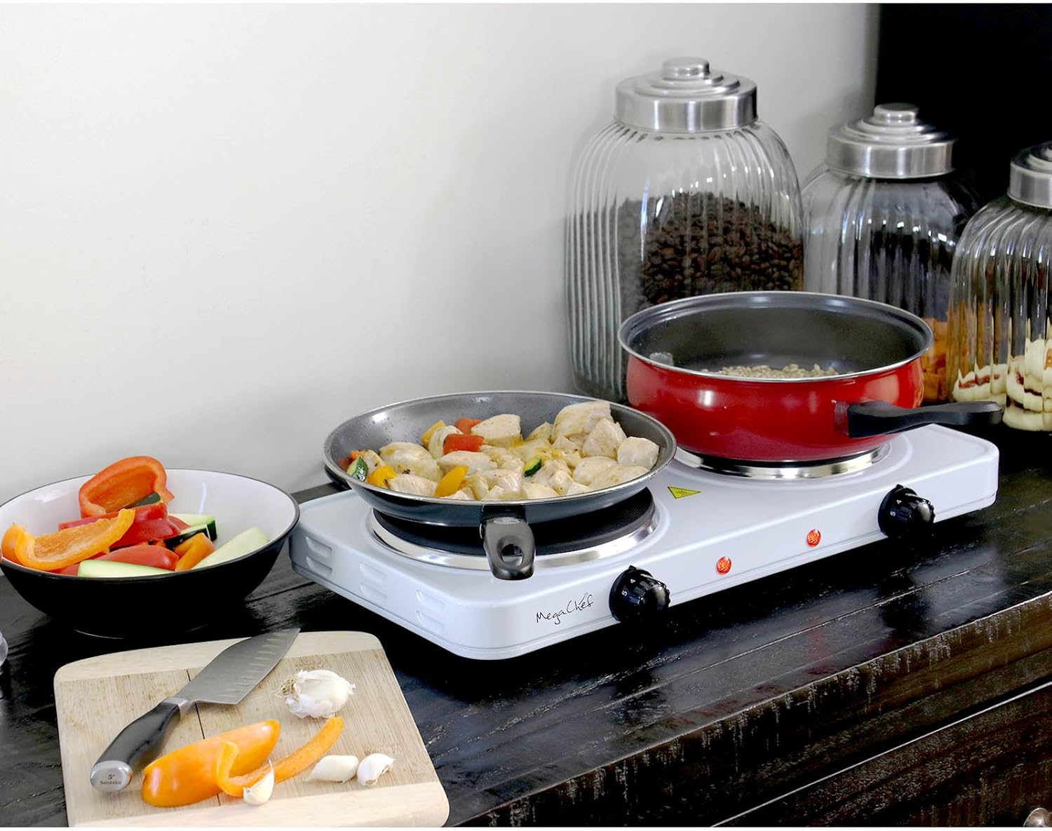 MegaChef Dual BurnerCompact Portable Electric Cooktop for On-the-Go Cooking