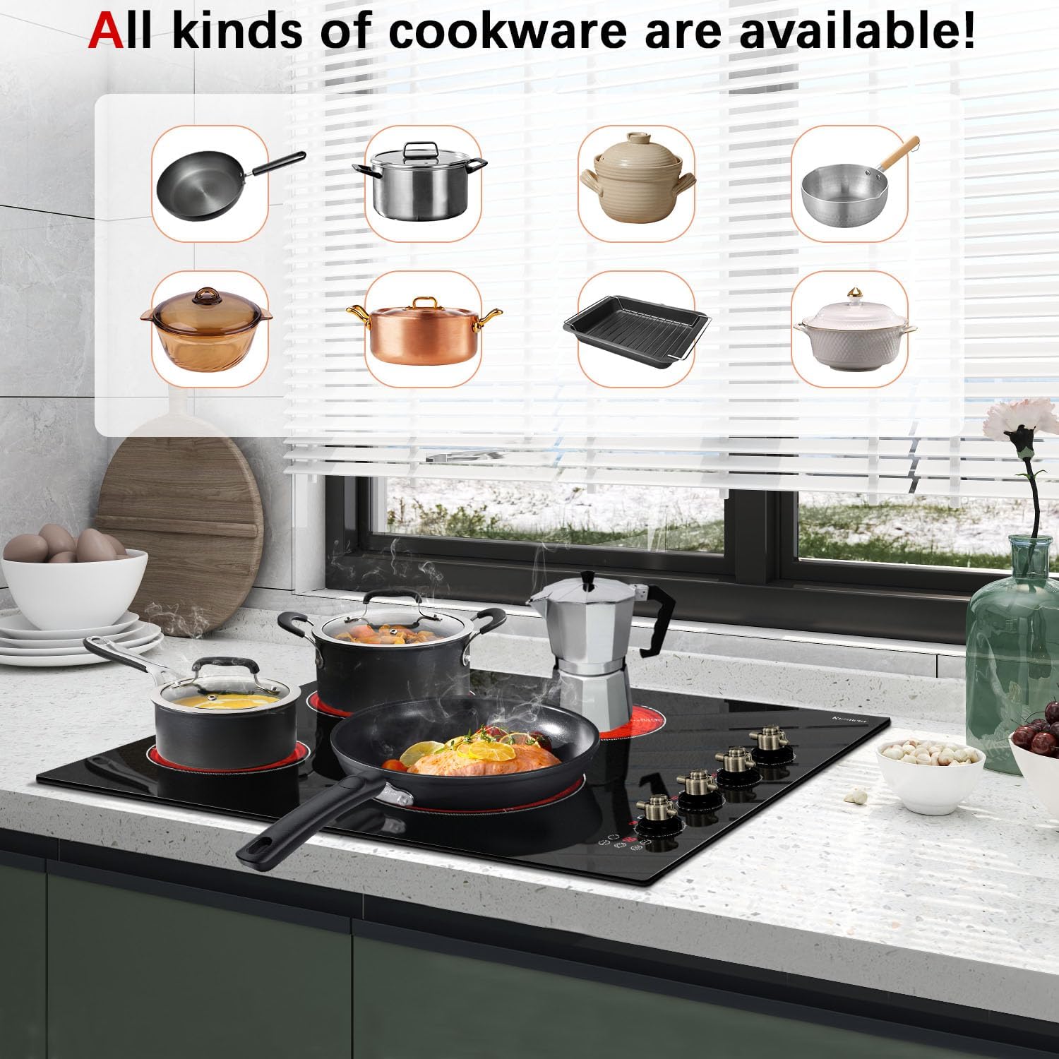 KarinAR Built-In Electric Cooktop 30-inch with Touch Knob Controls