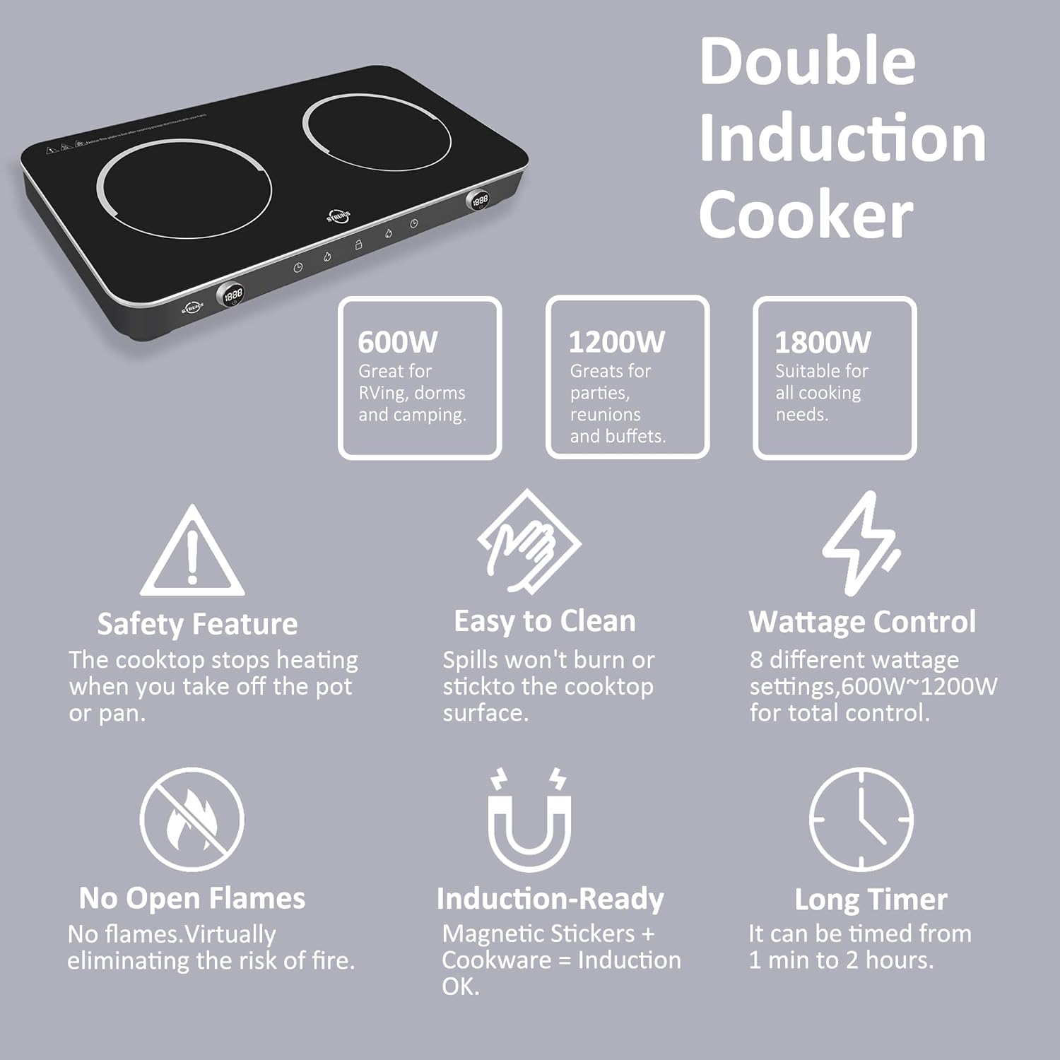 1800W Dual-Function Electric Cooktop for Camping Everyday Use