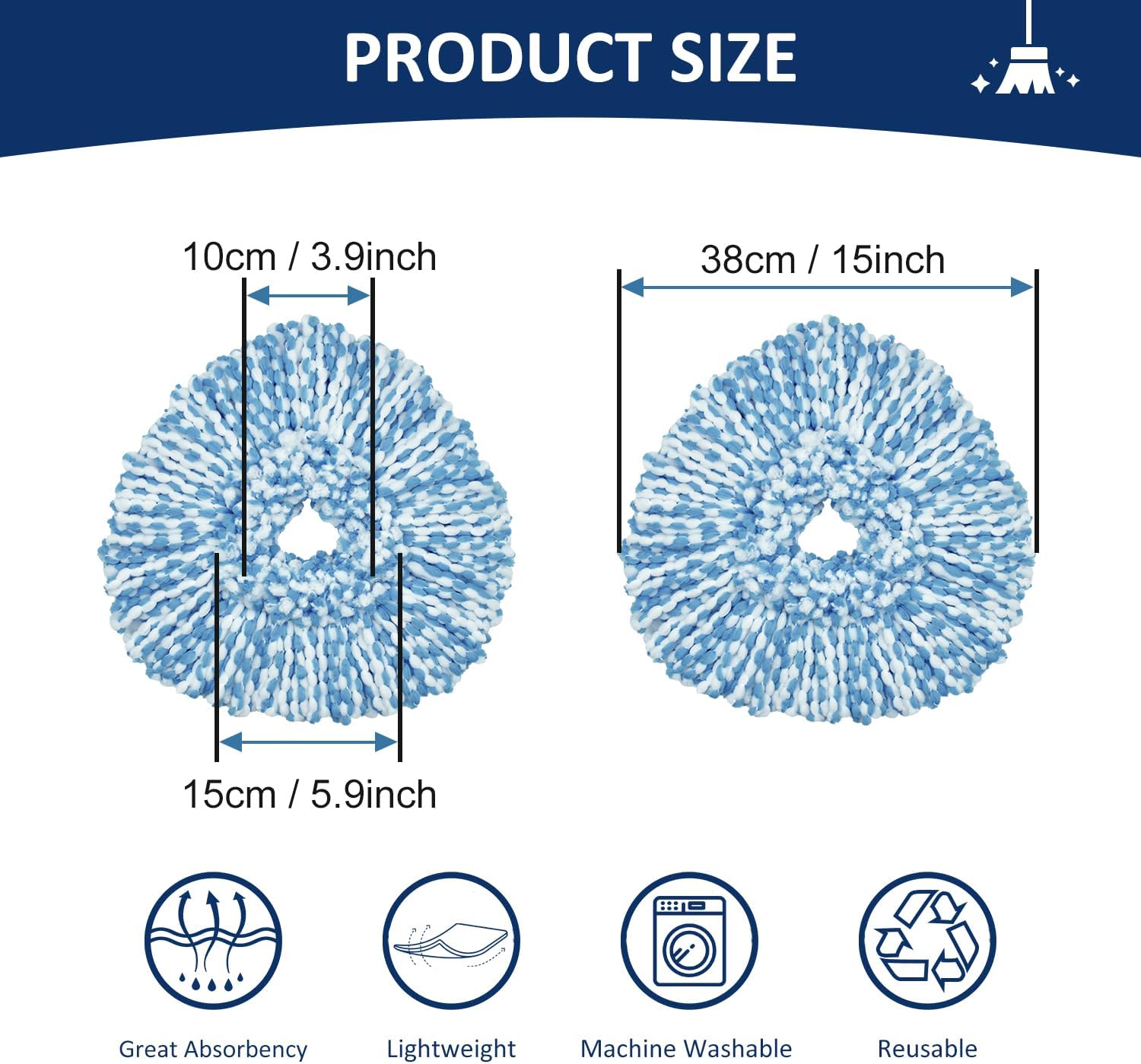 Replacement Mop Heads For Oceda EasyWring Mop - 2-Pack