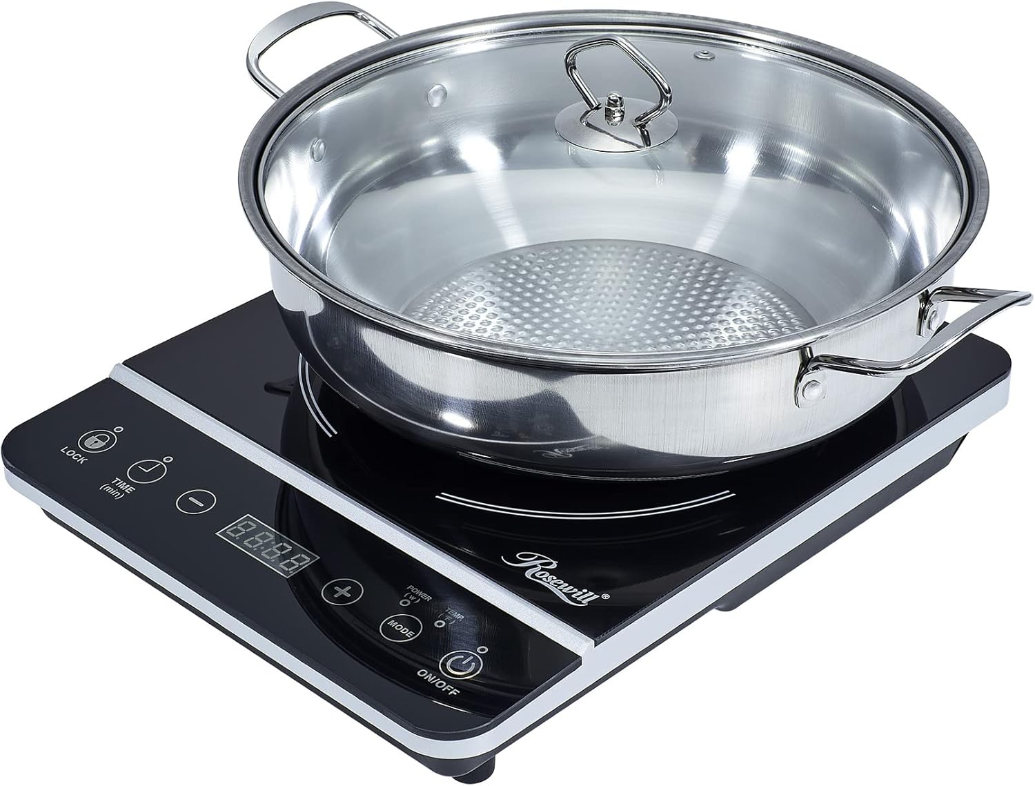 Rosewill 1800W Induction Cooktop 10-inch apt Stainless Steel Talking Monitoring Cooktop
