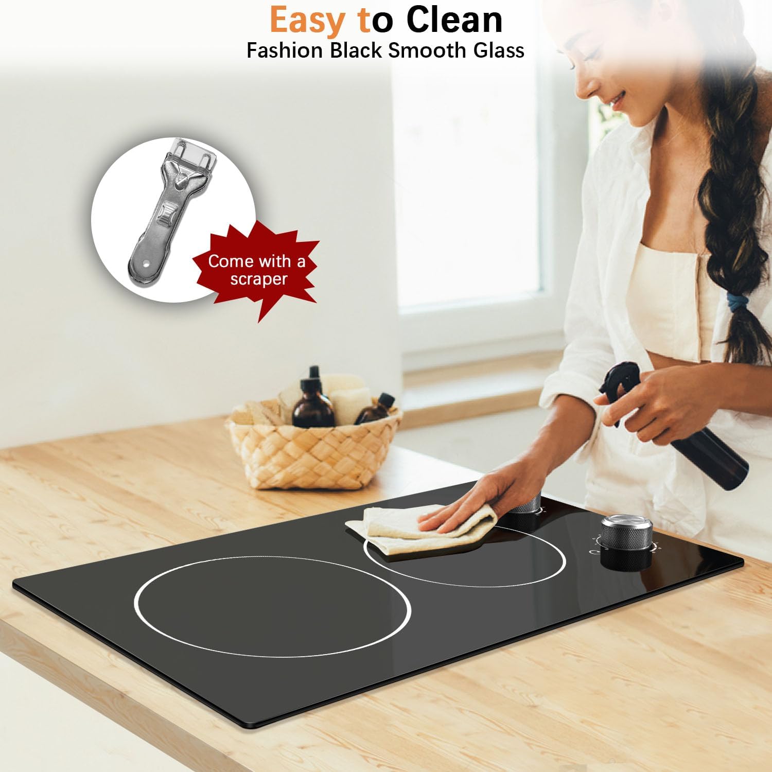 Noxton 110V Electric Cooktop - 2 Burner Plug In Stove Top
