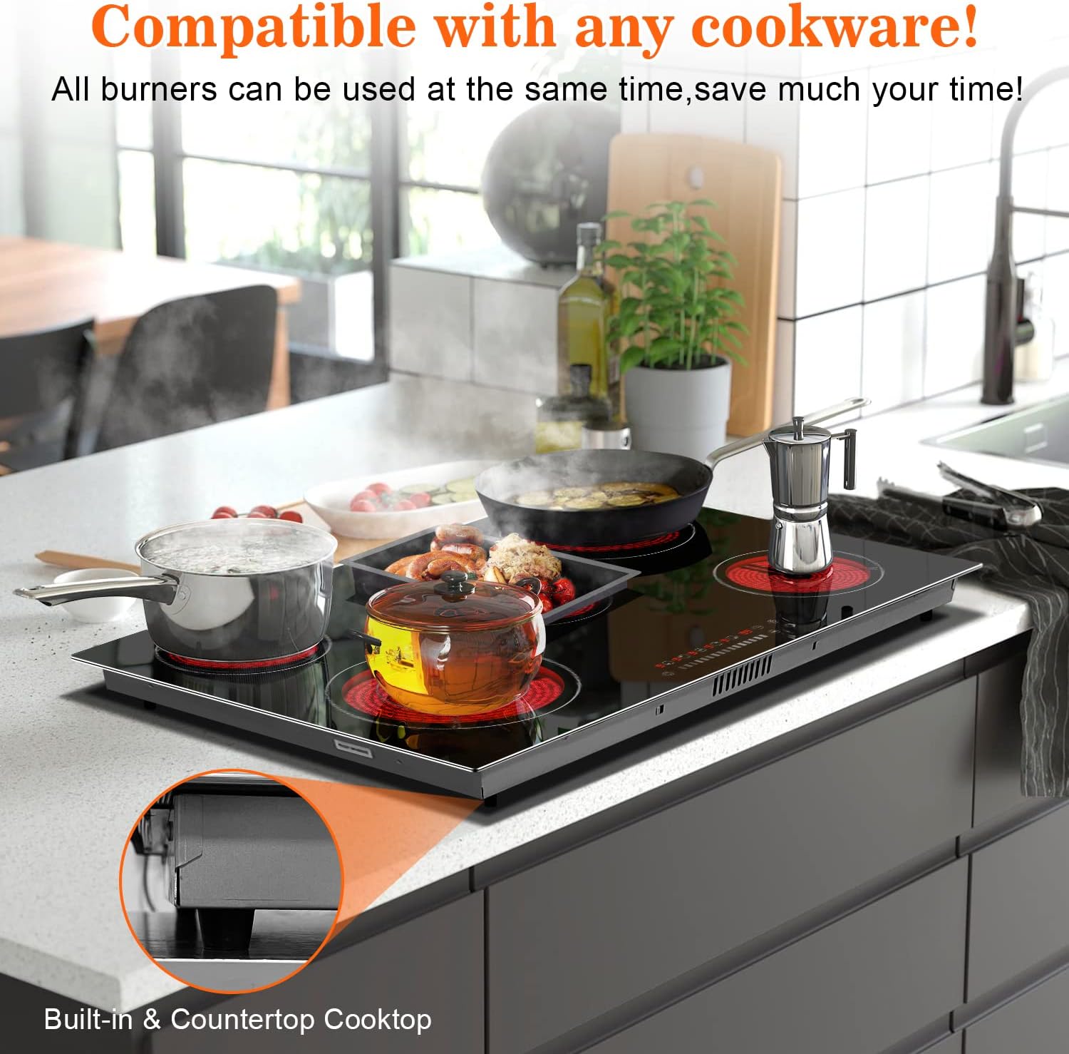 Karinear 8400W 5-Burner Electric Cooktop 30