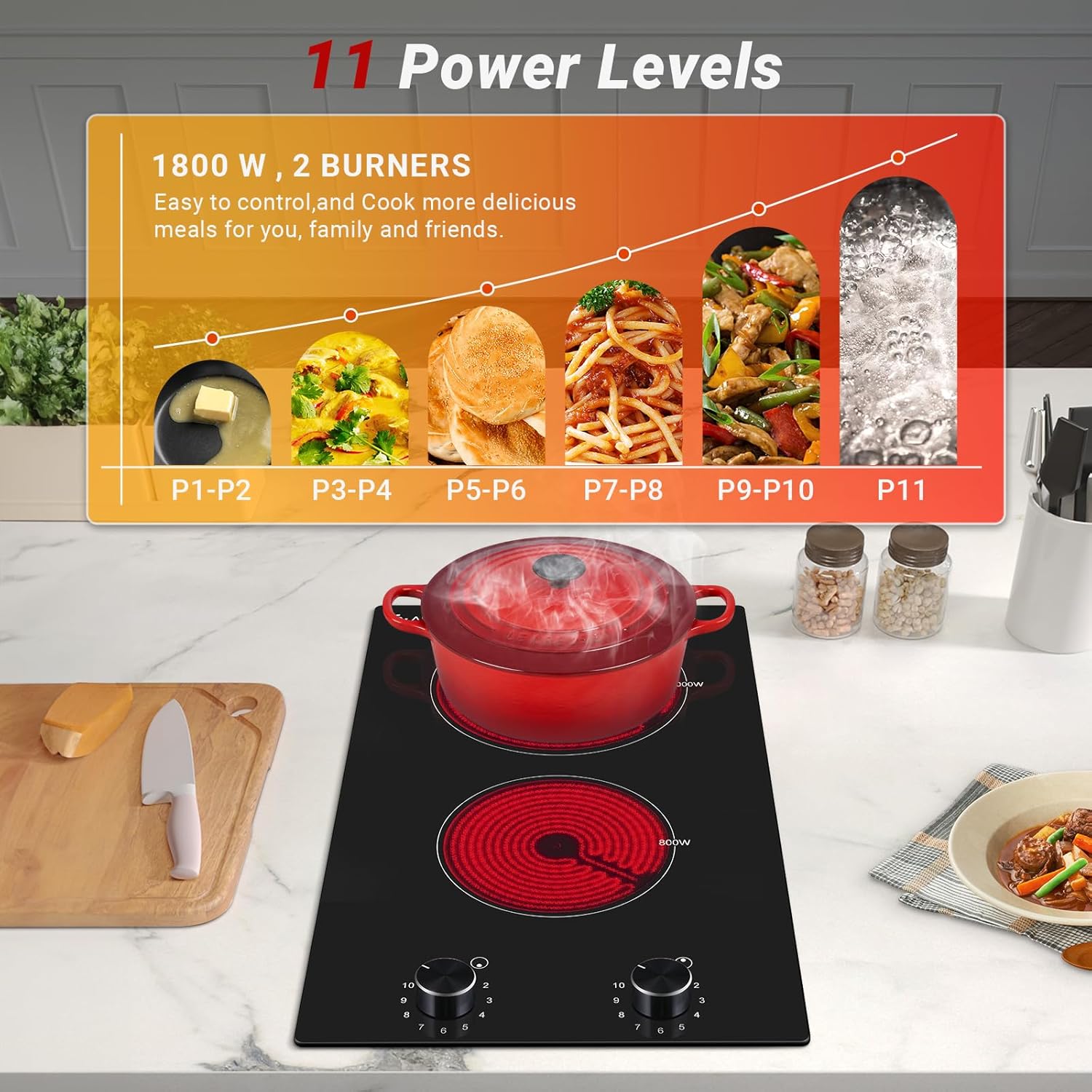 AMZCHEF 12Inch 2 Burner Electric Cooktop