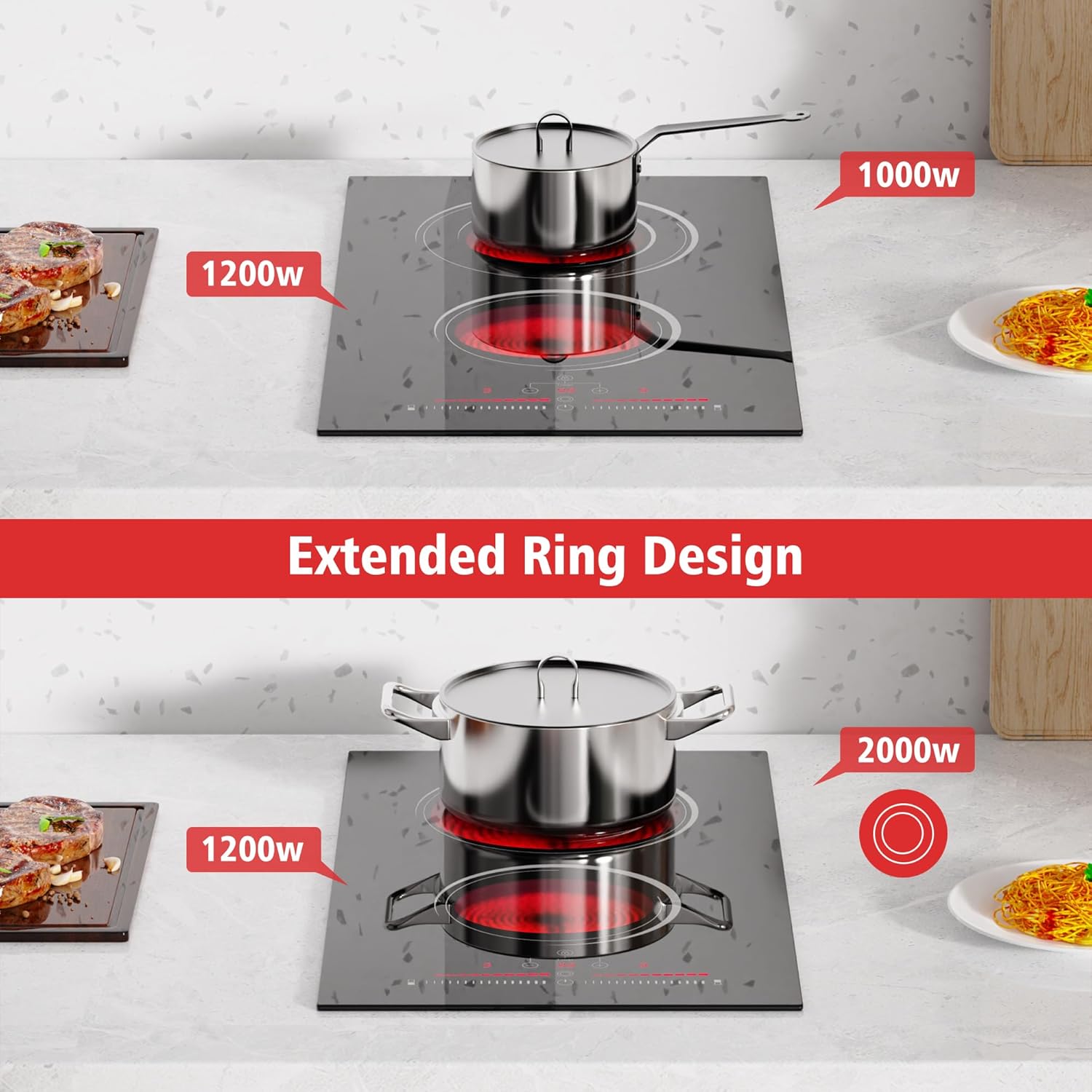 12-Inch Electric Cooktop with Ceramic Surface Built-in Design